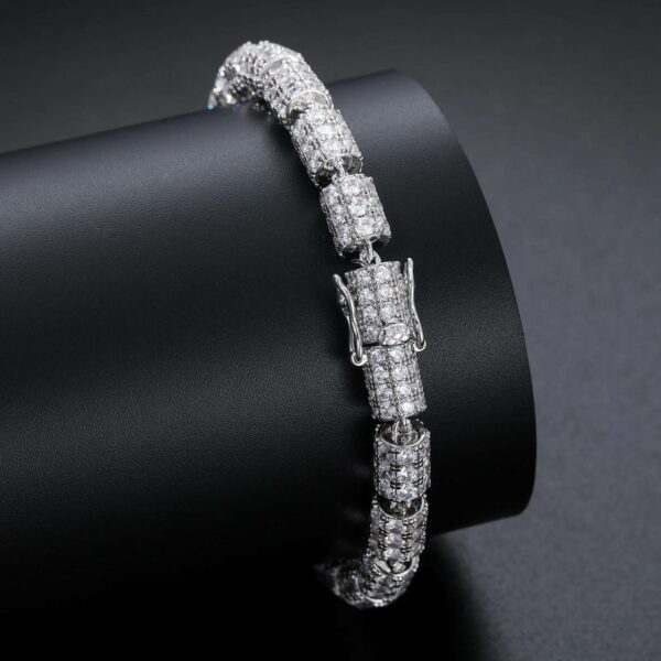 7MM Micro Paved Cylinder Link Chain Moissanite Bracelet Men