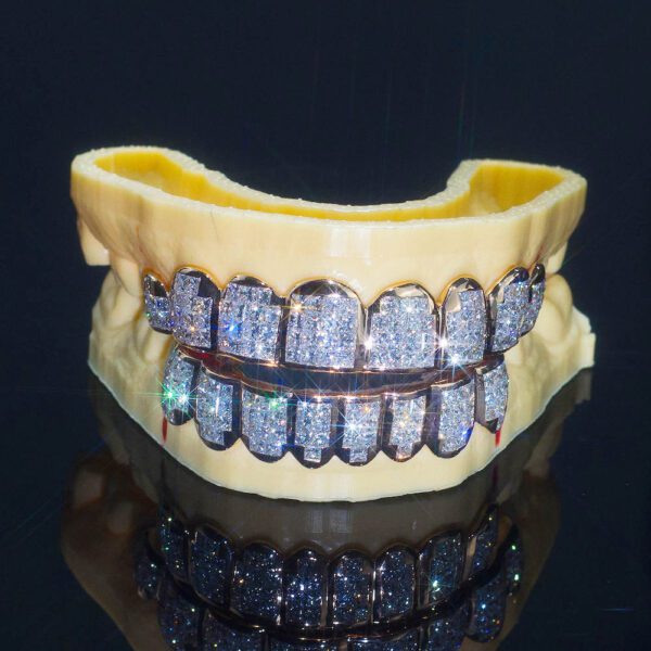 925 Silver Moissanite Invisible Set Princess Cut Grillz For Men