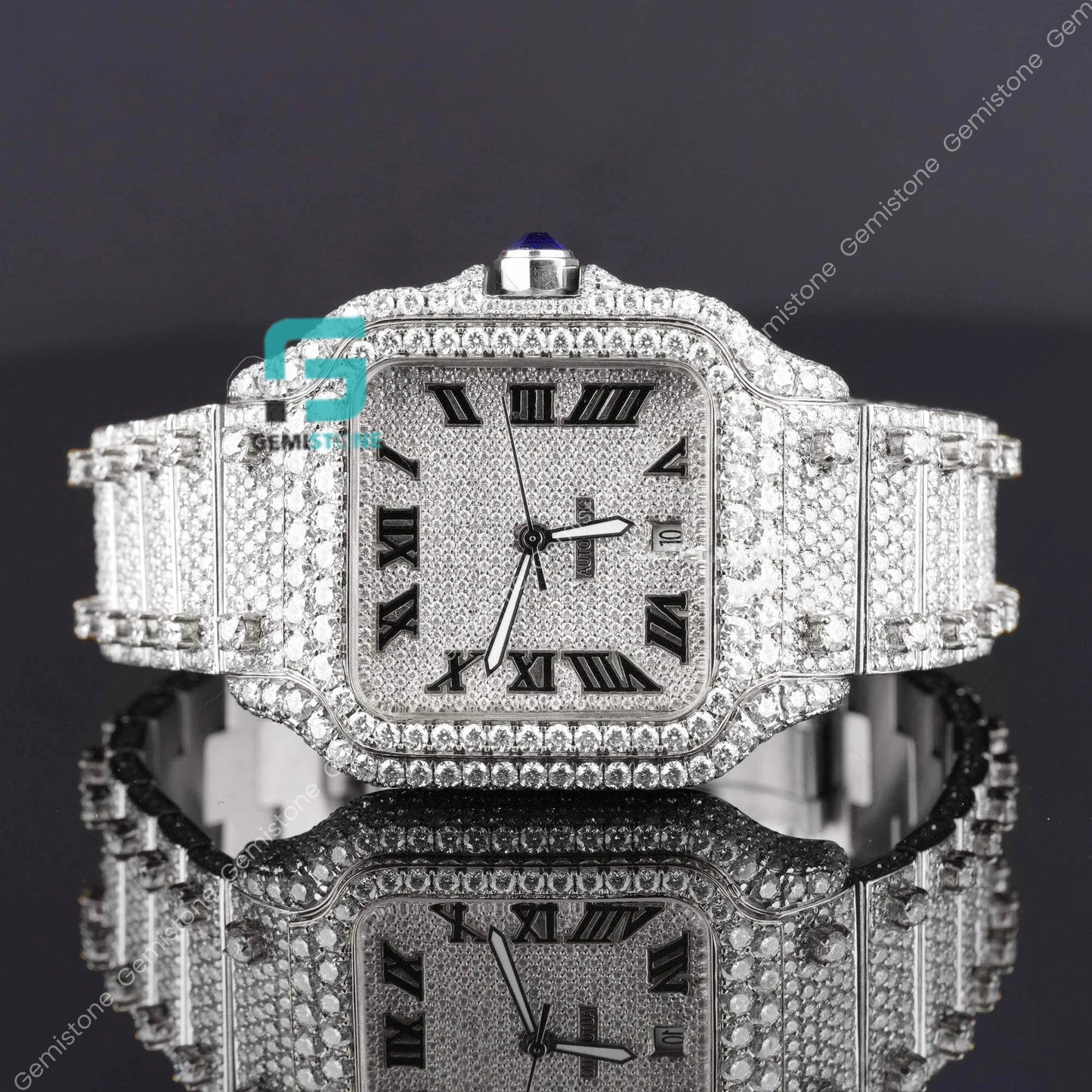 Men's Fully Iced Bust Down Moissanite Diamond Wrist Watch