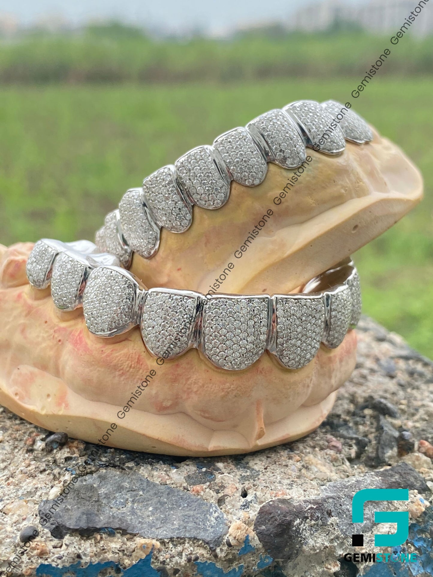 Custom Perm Cut Moissanite Iced Out Teeth 925 Silver