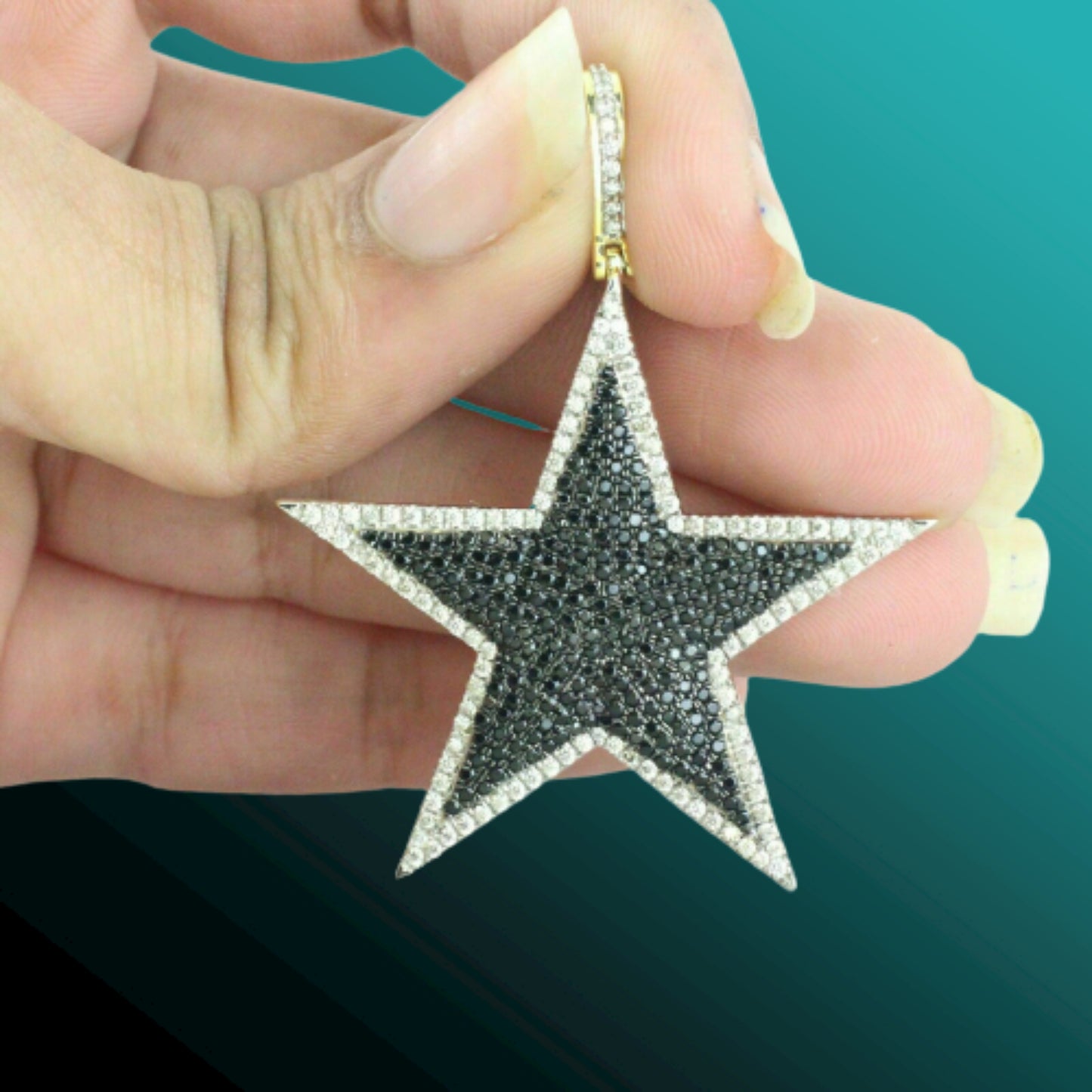 Iced Black and White Moissanite Diamond Star Pendant
