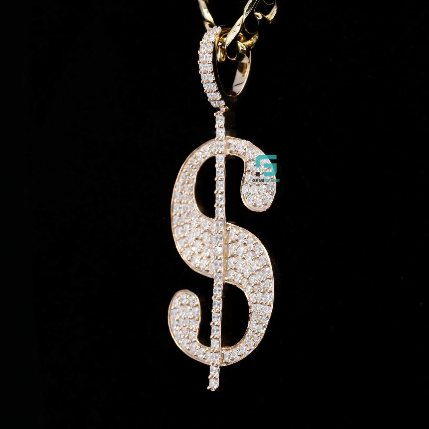 Custom Round Moissanite Fully Iced Out Dollar Sign Pendant