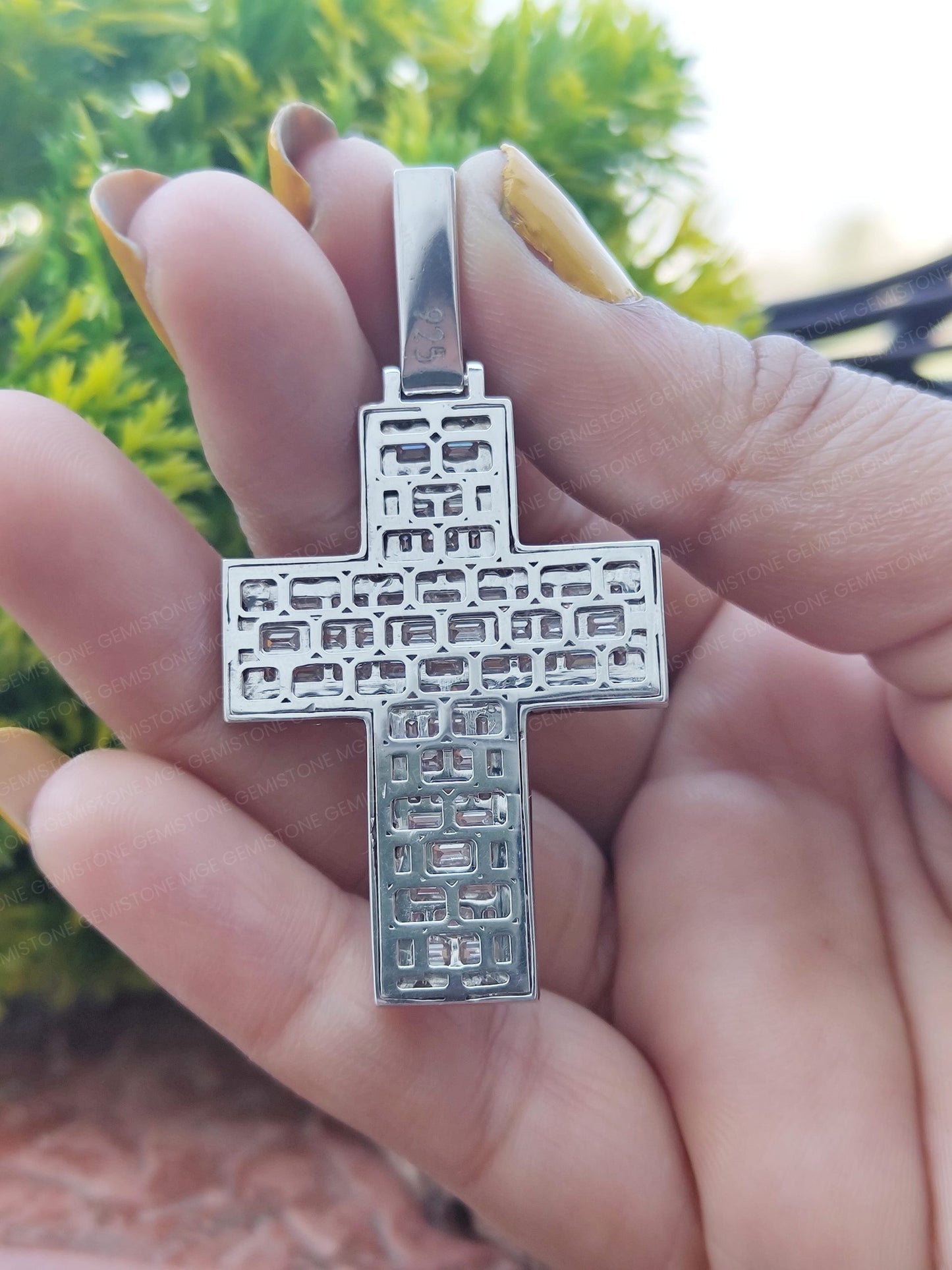 VVS Emerald Cut Moissanite Diamond Cross Pendant Men