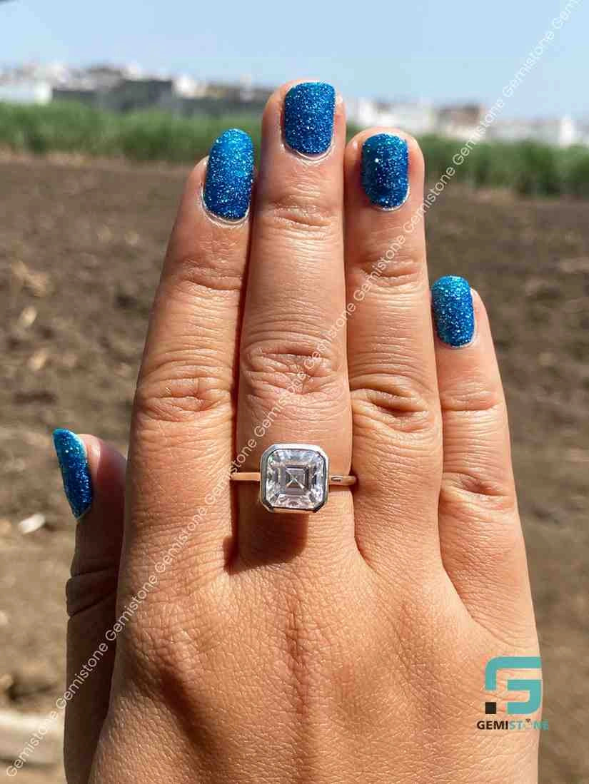 3 CT Asscher Cut Bezel Set Solitaire Moissanite Engagement Ring