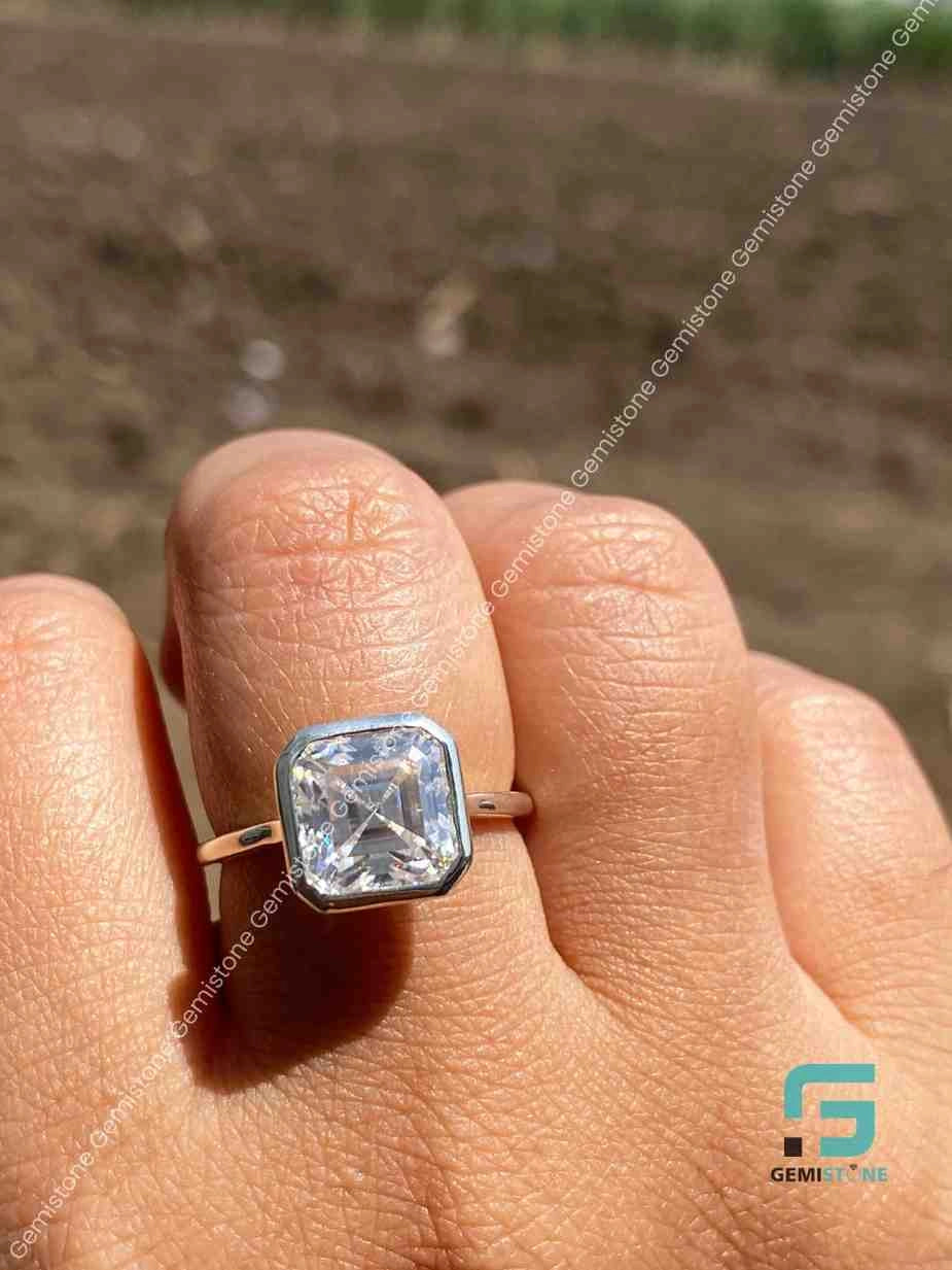 3 CT Asscher Cut Bezel Set Solitaire Moissanite Engagement Ring