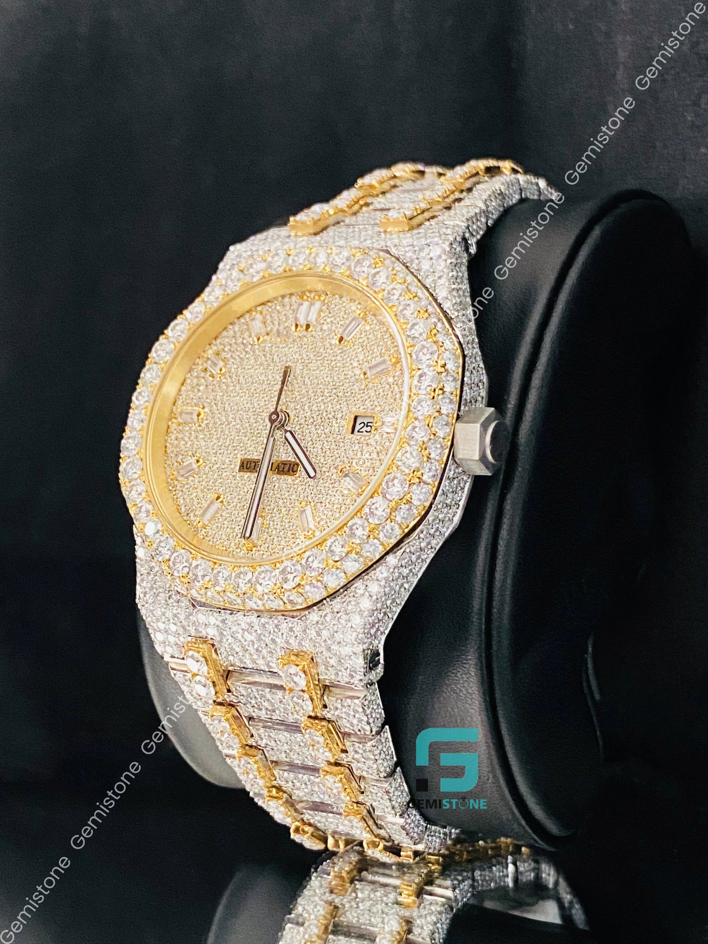 Men's Baguette Bar Fully Studded Rapper Moissanite Watch