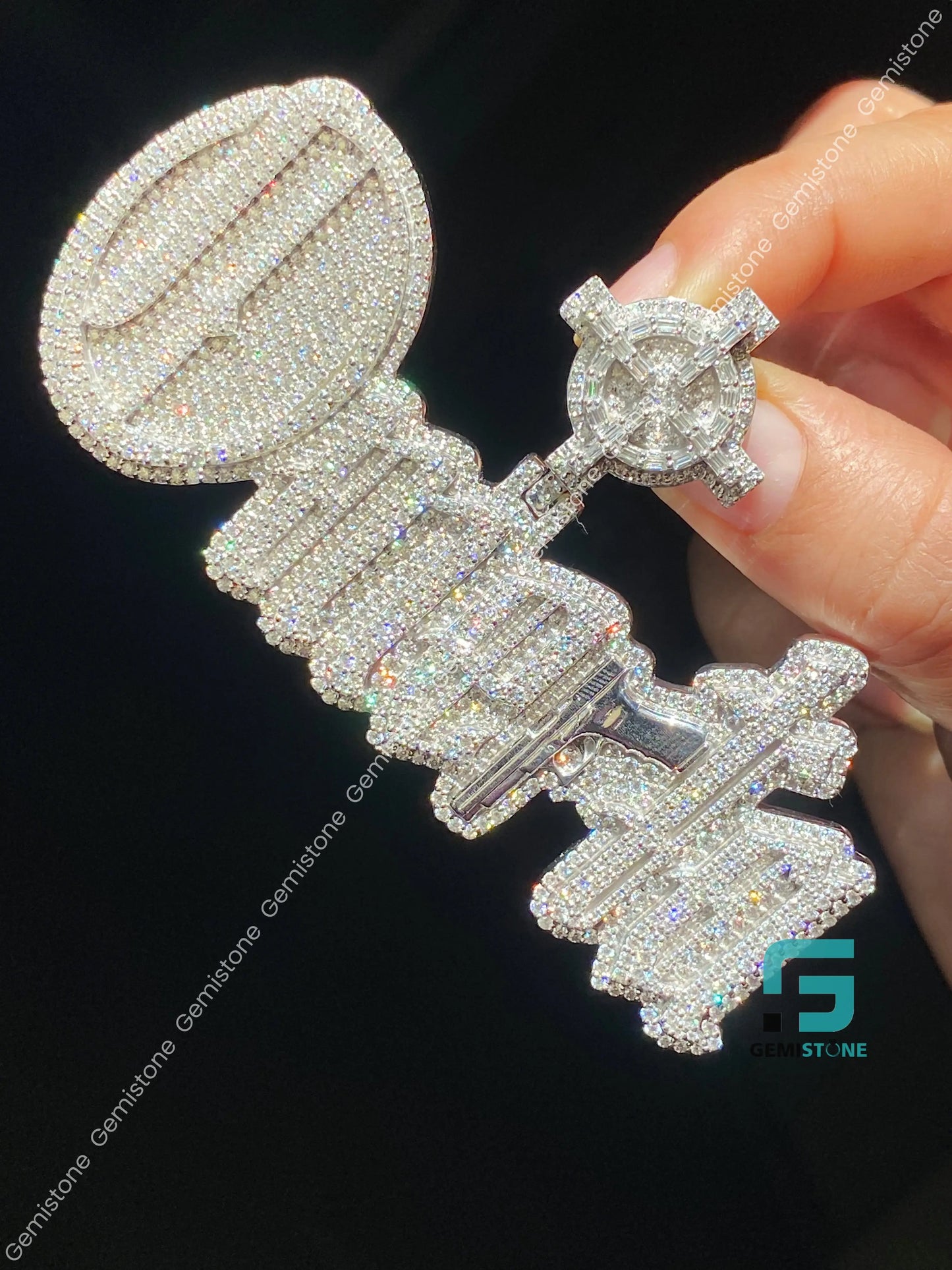Unisex Fully Iced Out Omerta Moissanite Pendant In 925 Sterling Silver