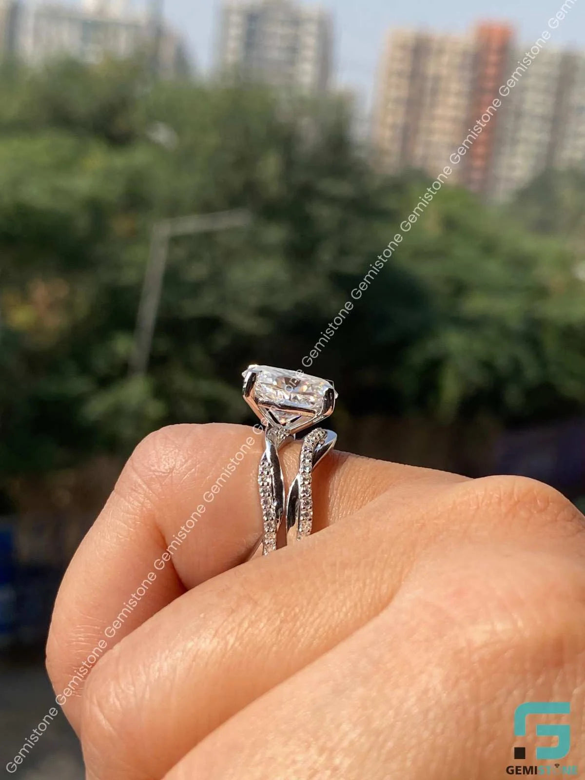 3 CT Oval Cut Moissanite Wedding Bridal Set WIth Stack Band For Her
