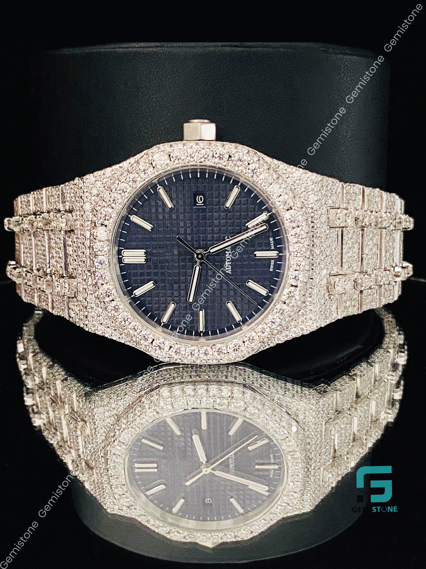 VVS Big Bezel Royal Blue Dial Moissanite Watch for Men's