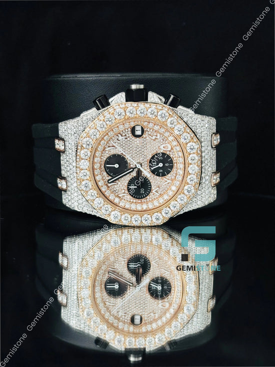 Moissanite Black Chronograph Bust Down Watch  Moissanite Black Chronograph Bust Down Watch