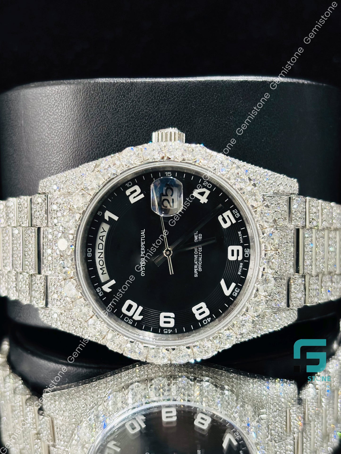 Moissanite Black Dial Hip Hop Watch For Men_s