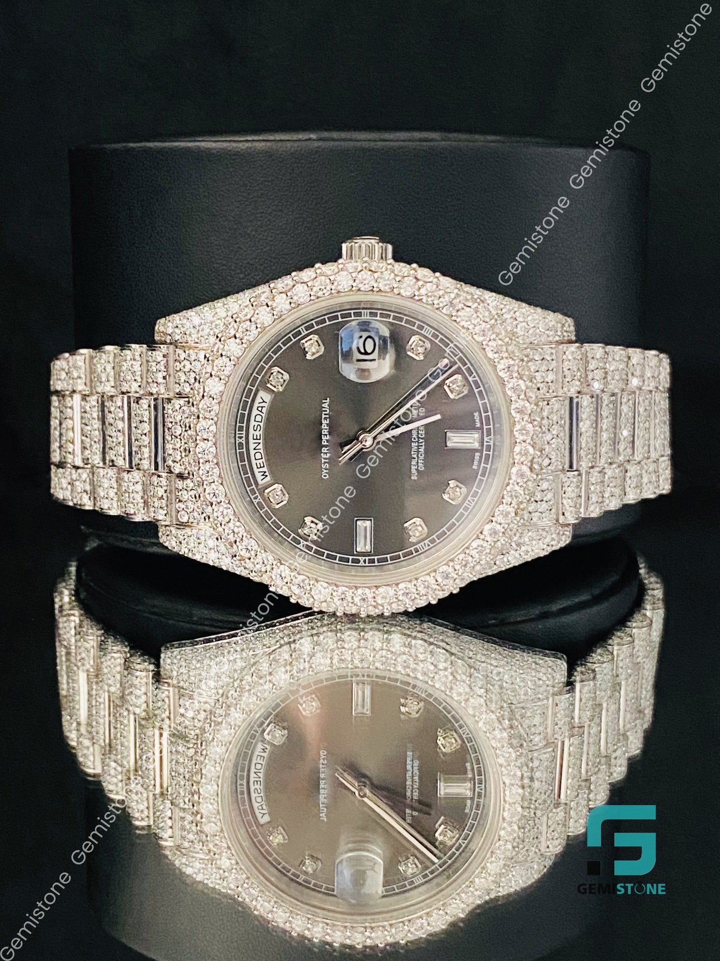 Moissanite Black Dial Luxury Watch For Men