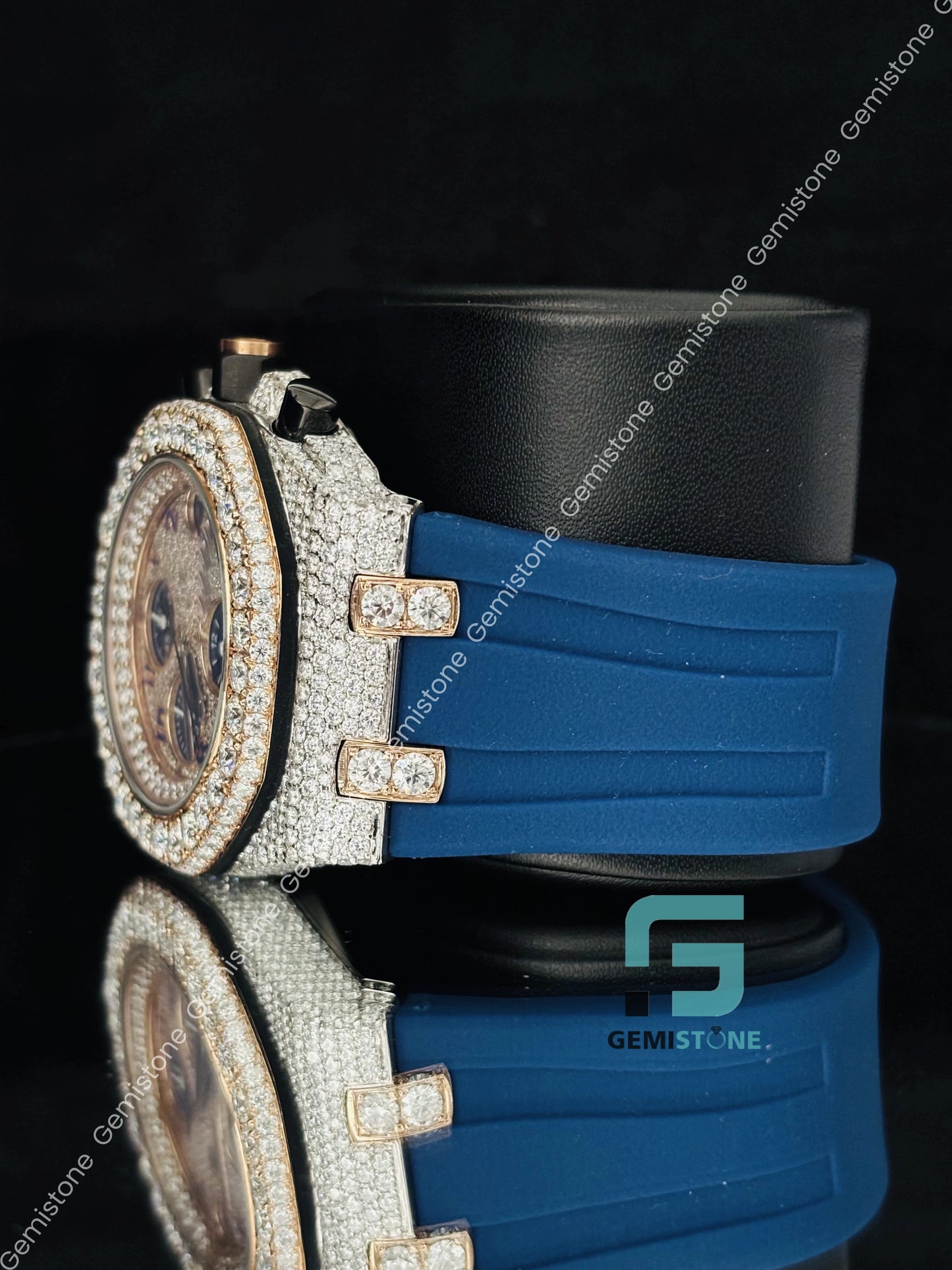 Moissanite Blue Silicon Belt Chronograph Watch
