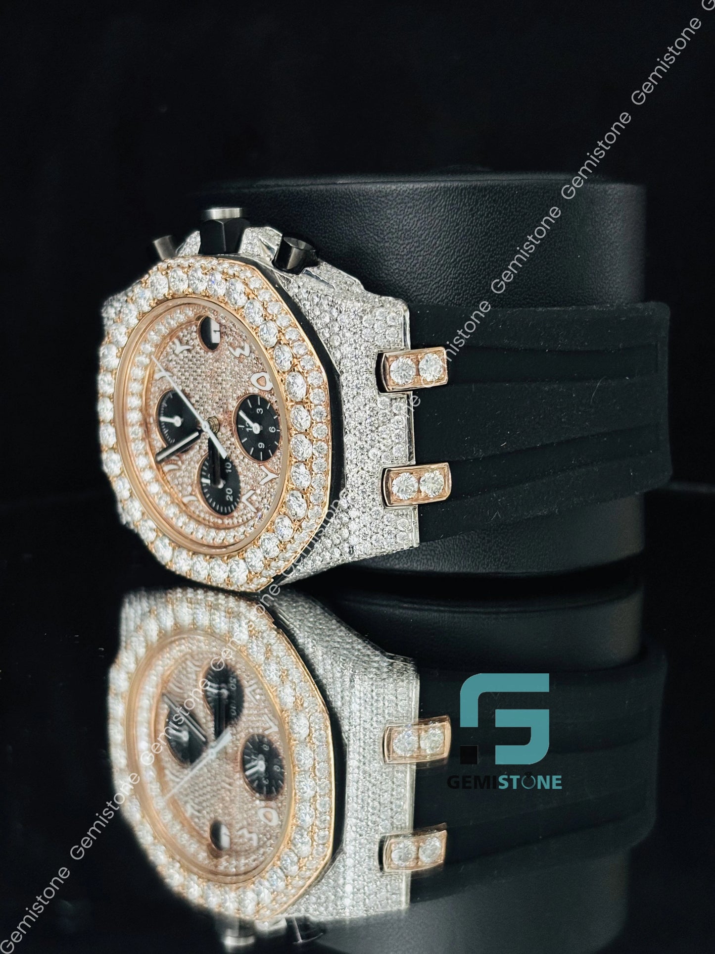 Moissanite Bust Down Two Tone Face Dial Watch