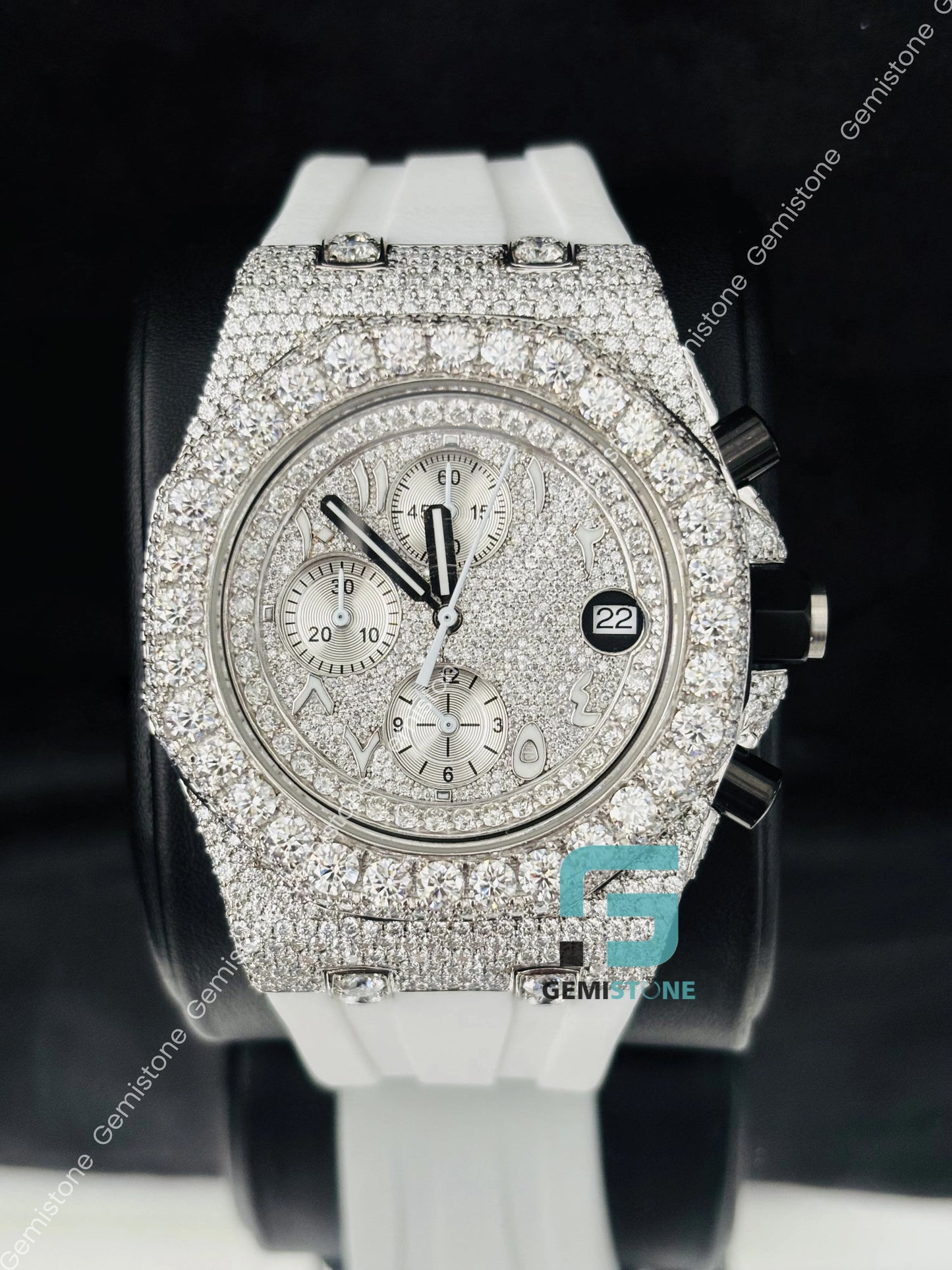 Moissanite Bust Down White Dial Hip Hop Watch
