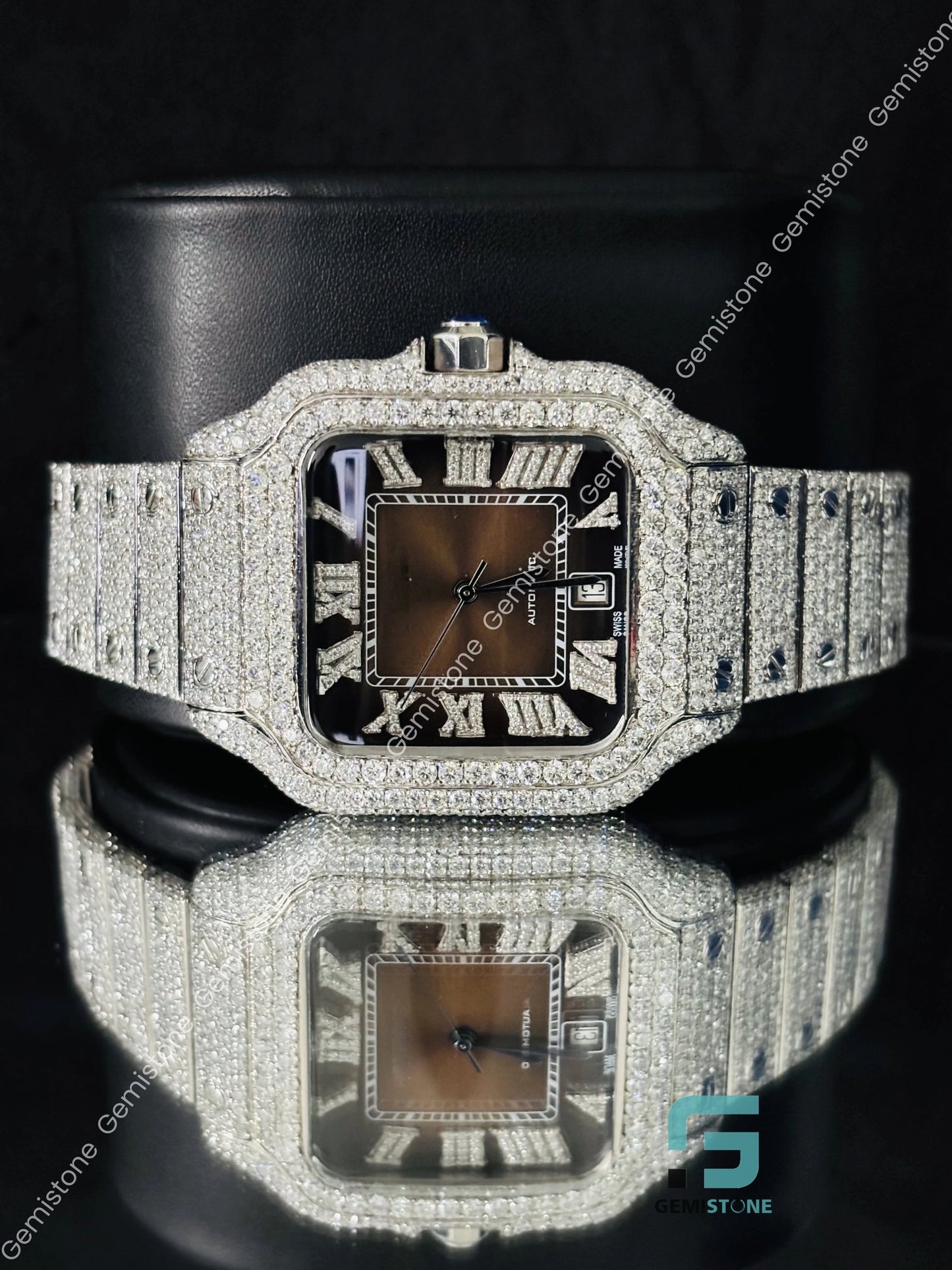 Moissanite Chocolate Dial Cartier Watch