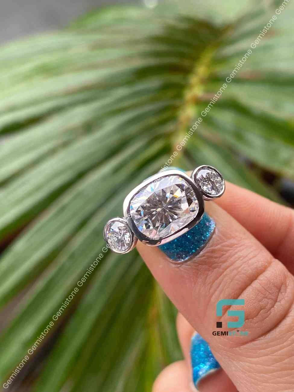 Moissanite Cushion East West Ring