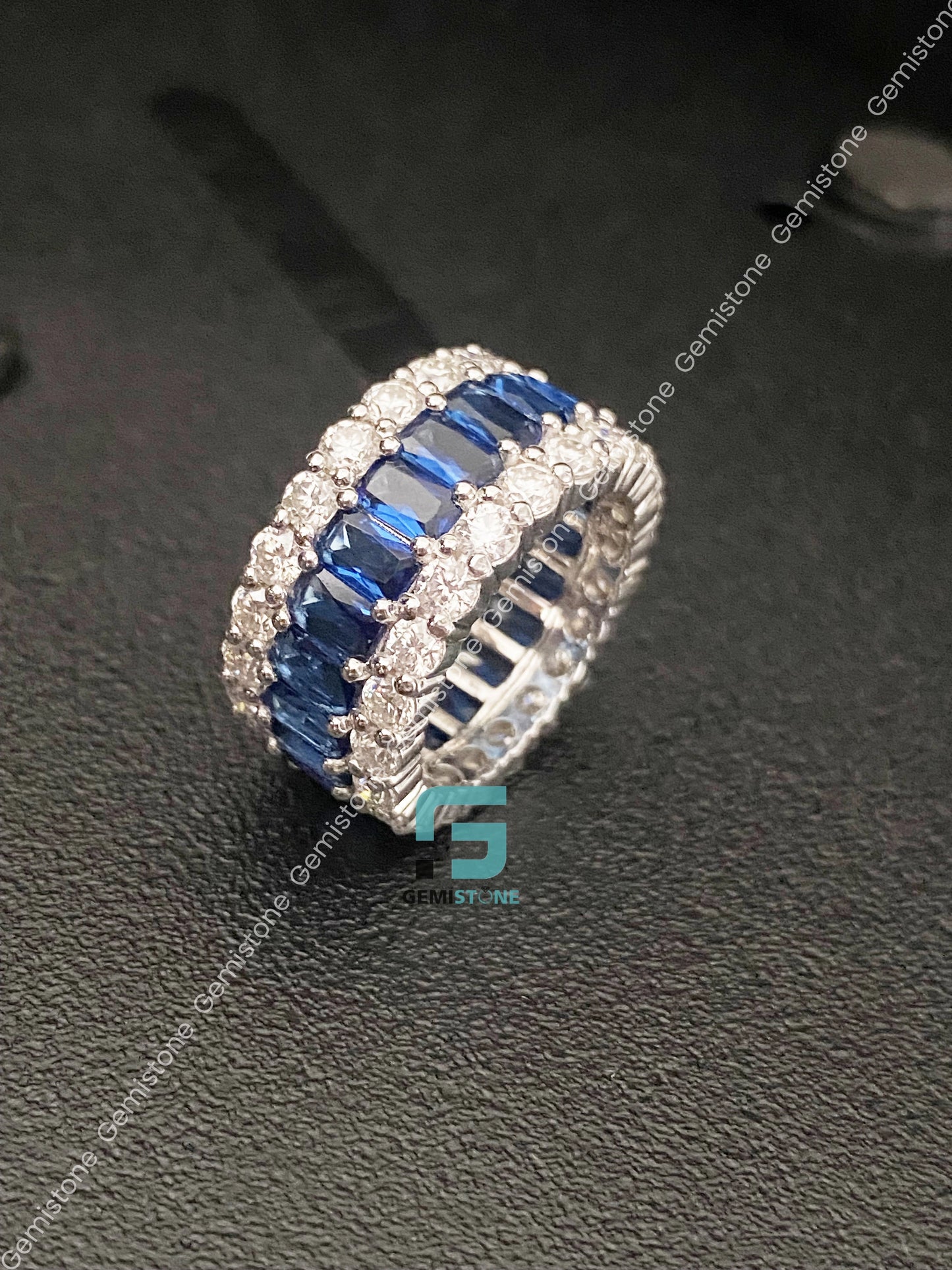 Moissanite Diamond Blue Stone Hip Hop Band