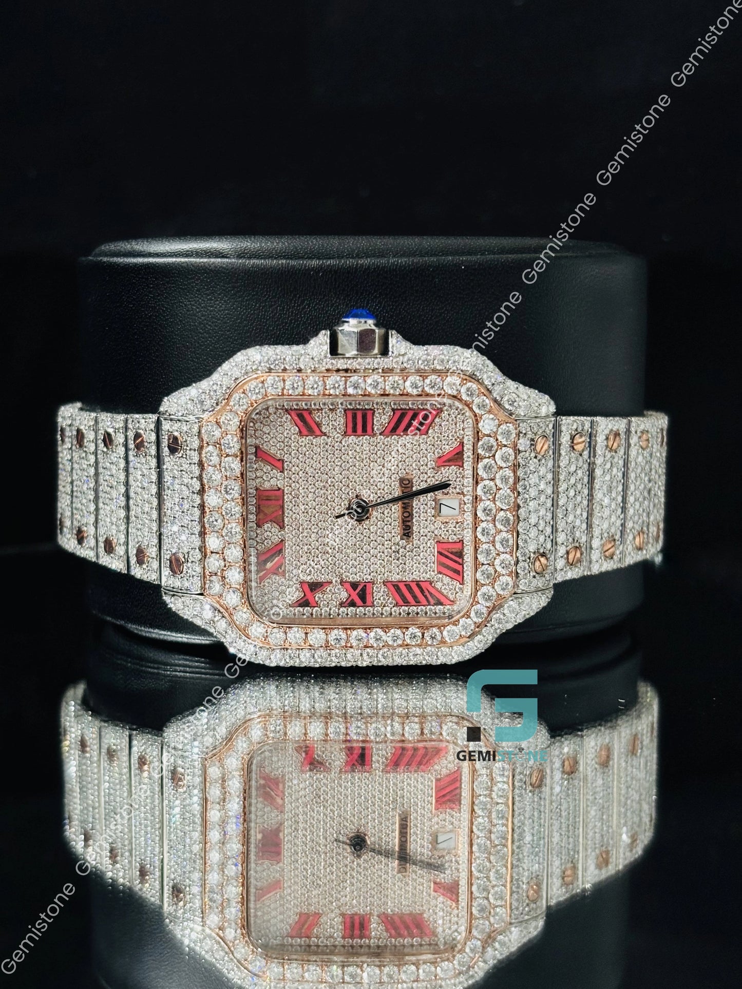 Moissanite Dual Tone Pink Roman Number Moissanite Watch