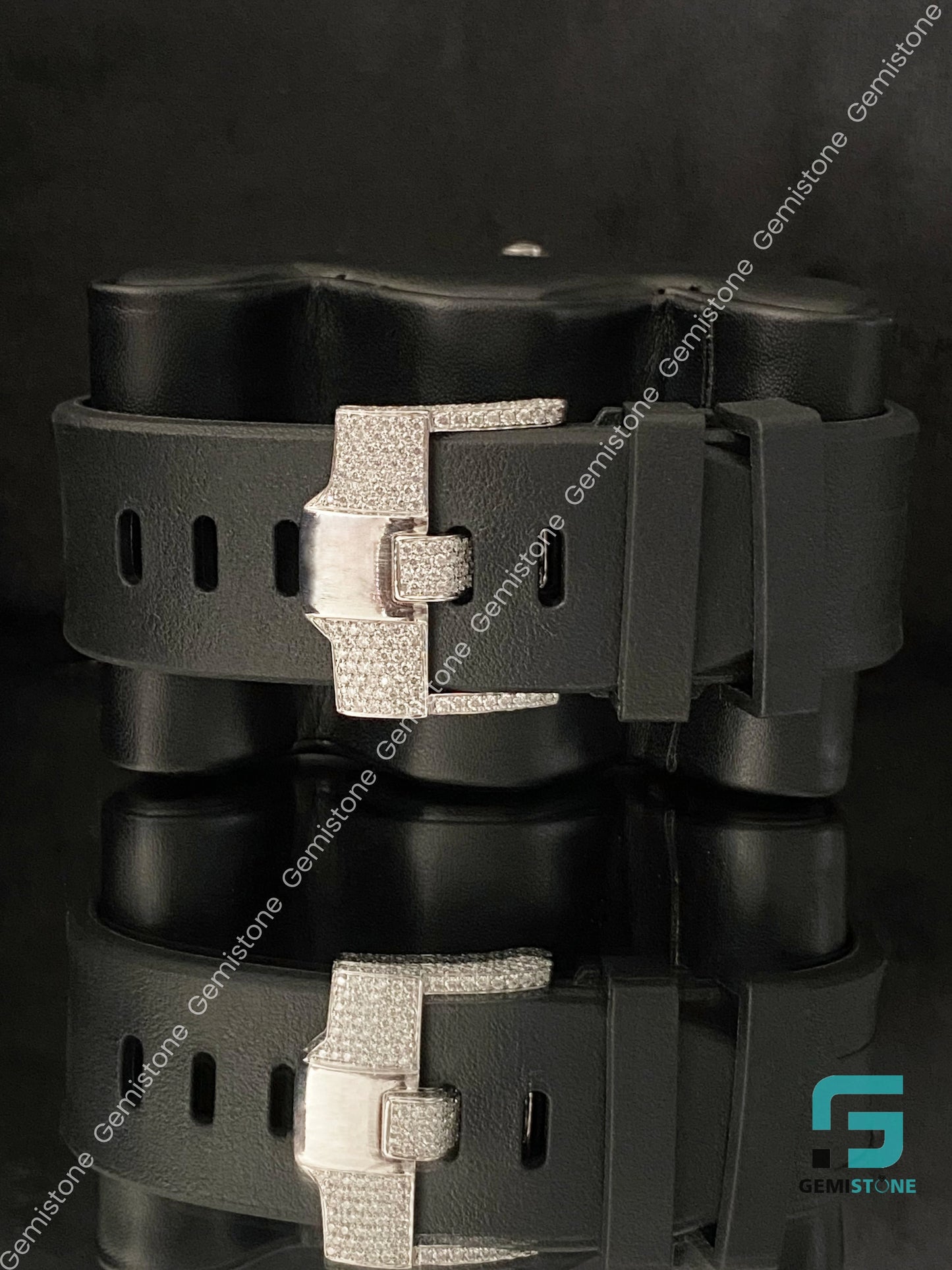 Moissanite Fully Ice Out Black Silicon Belt Watch