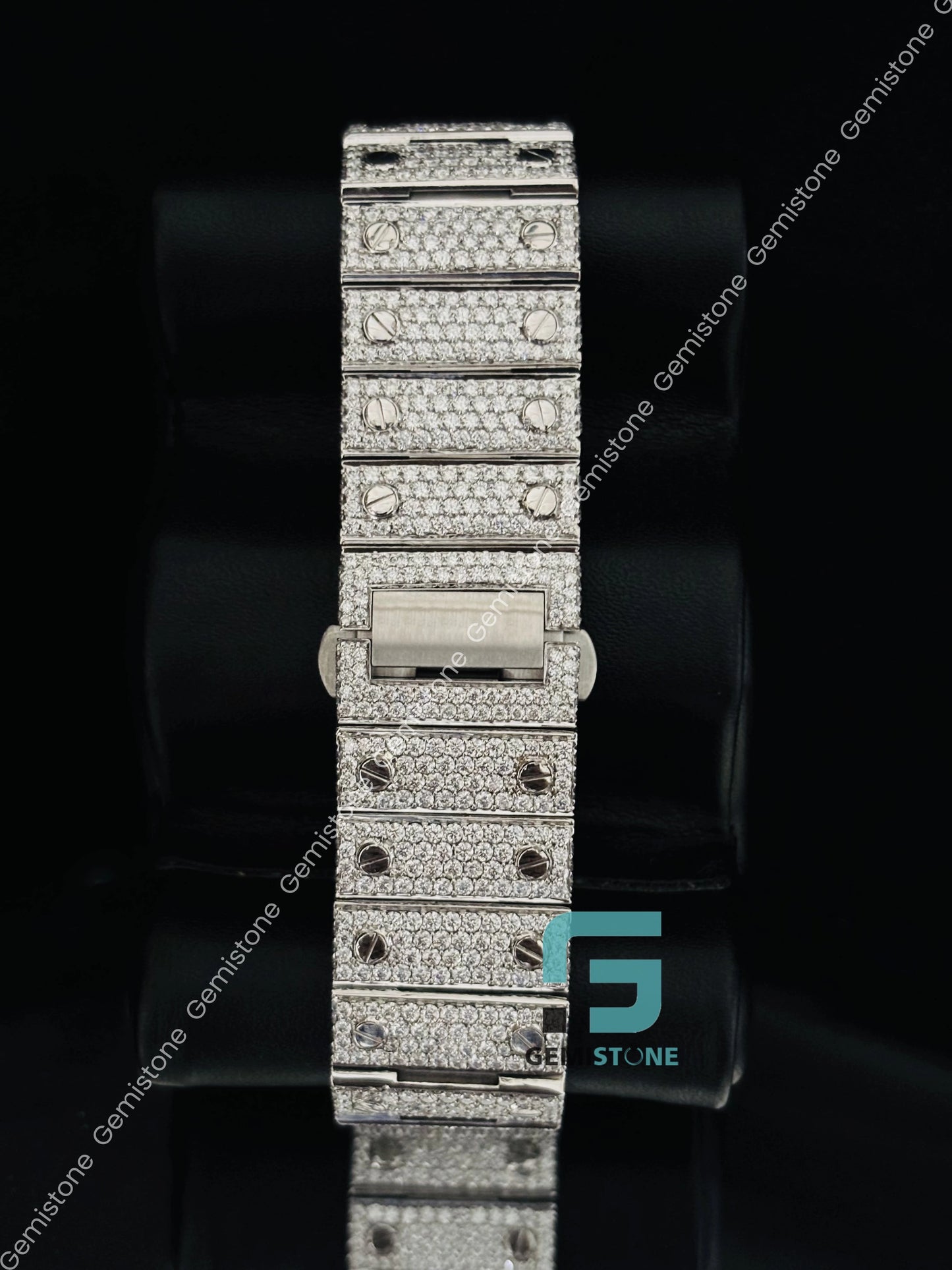 Moissanite Fully Studded Green Roman Number Hip Hop Watch