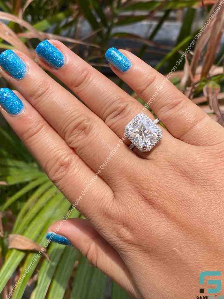 10 CT Radiant Cut Hidden Halo Moissanite Engagement Ring