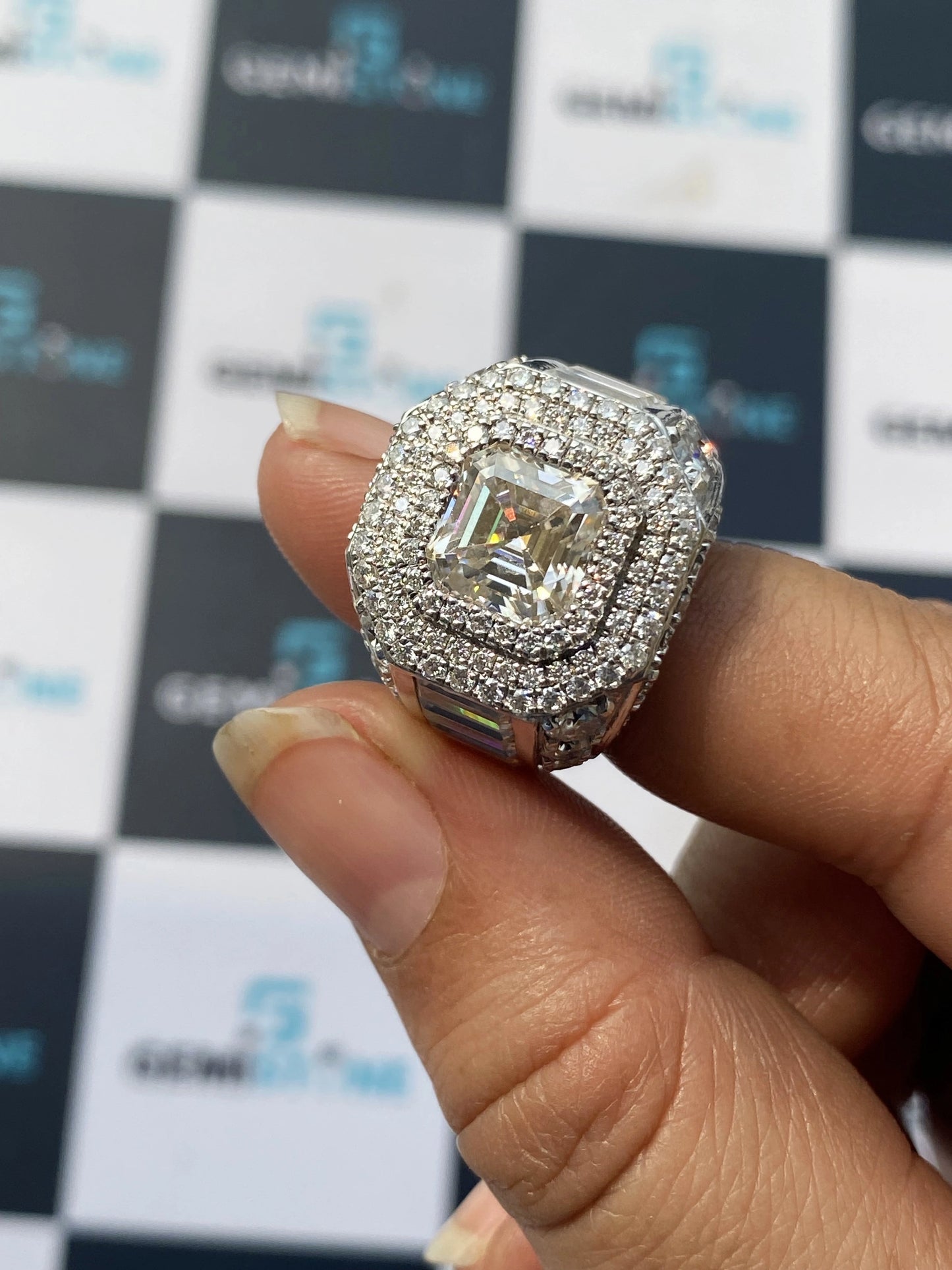 Moissanite Halo Rapper Ring for Men