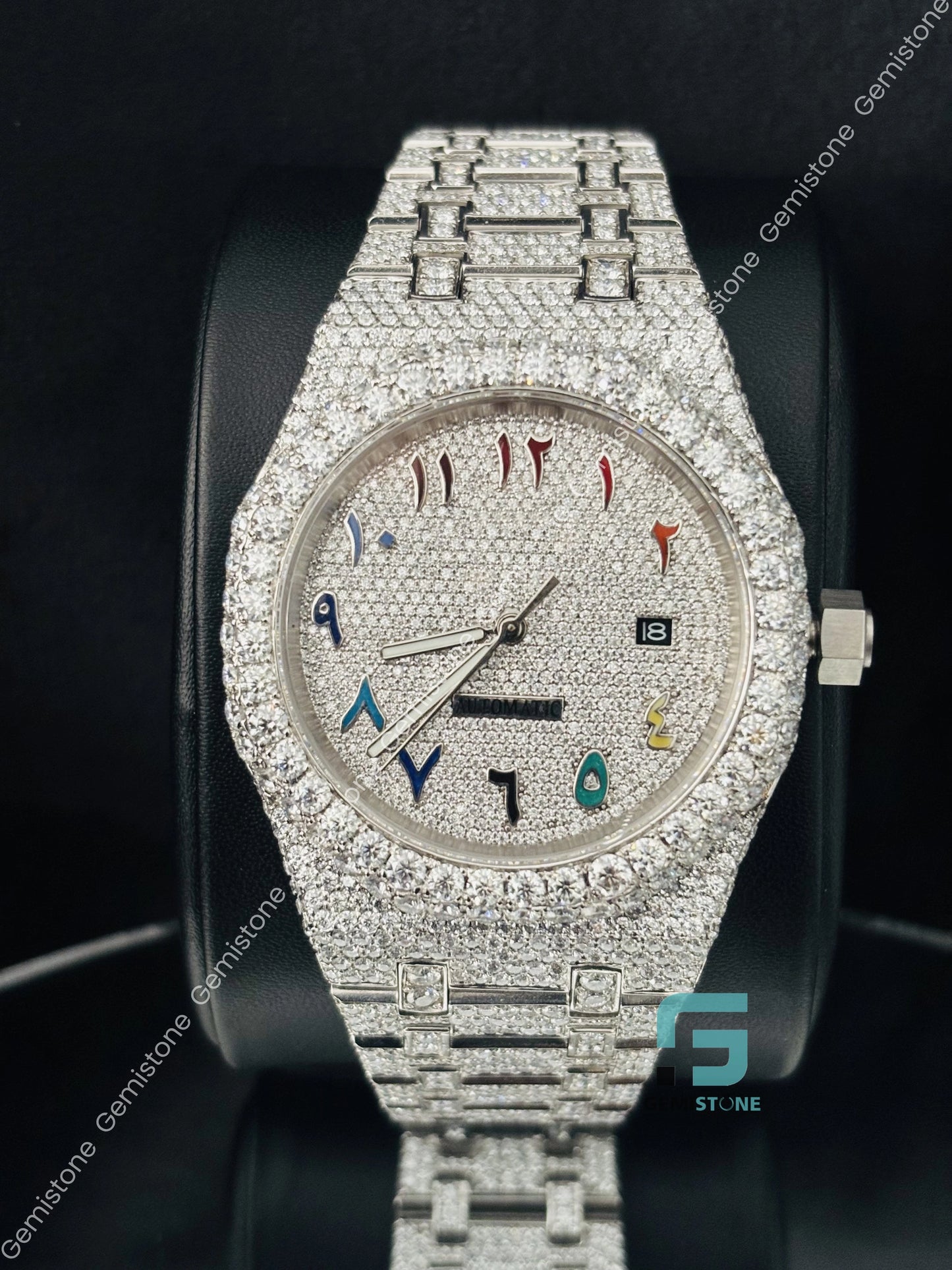 Moissanite Hip Hop Fully Ice Out Arabic Number Watch for Men