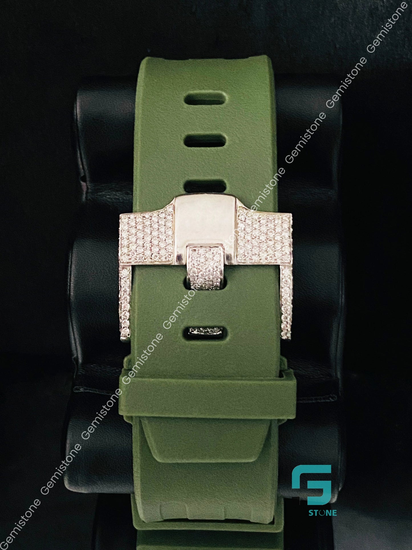 Moissanite Hip Hop Green Silicon Belt Watch