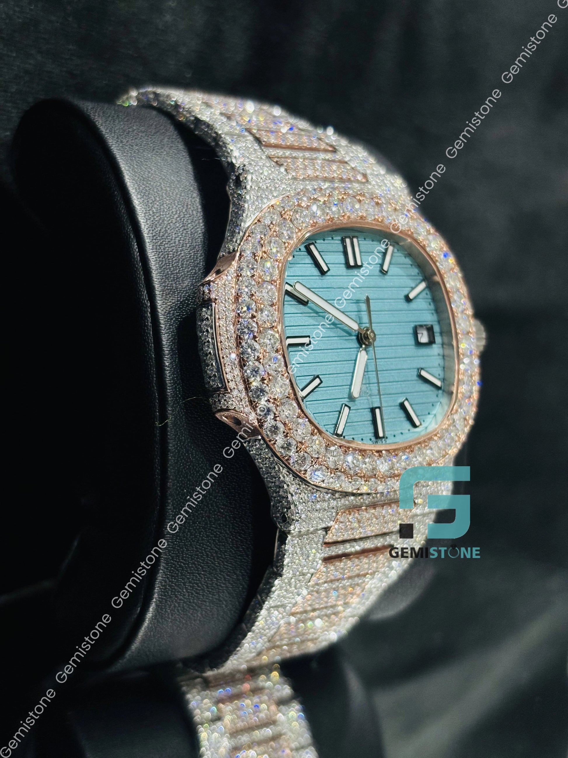 Moissanite Iced Out Sky Blue Dial Hip Hop Watch