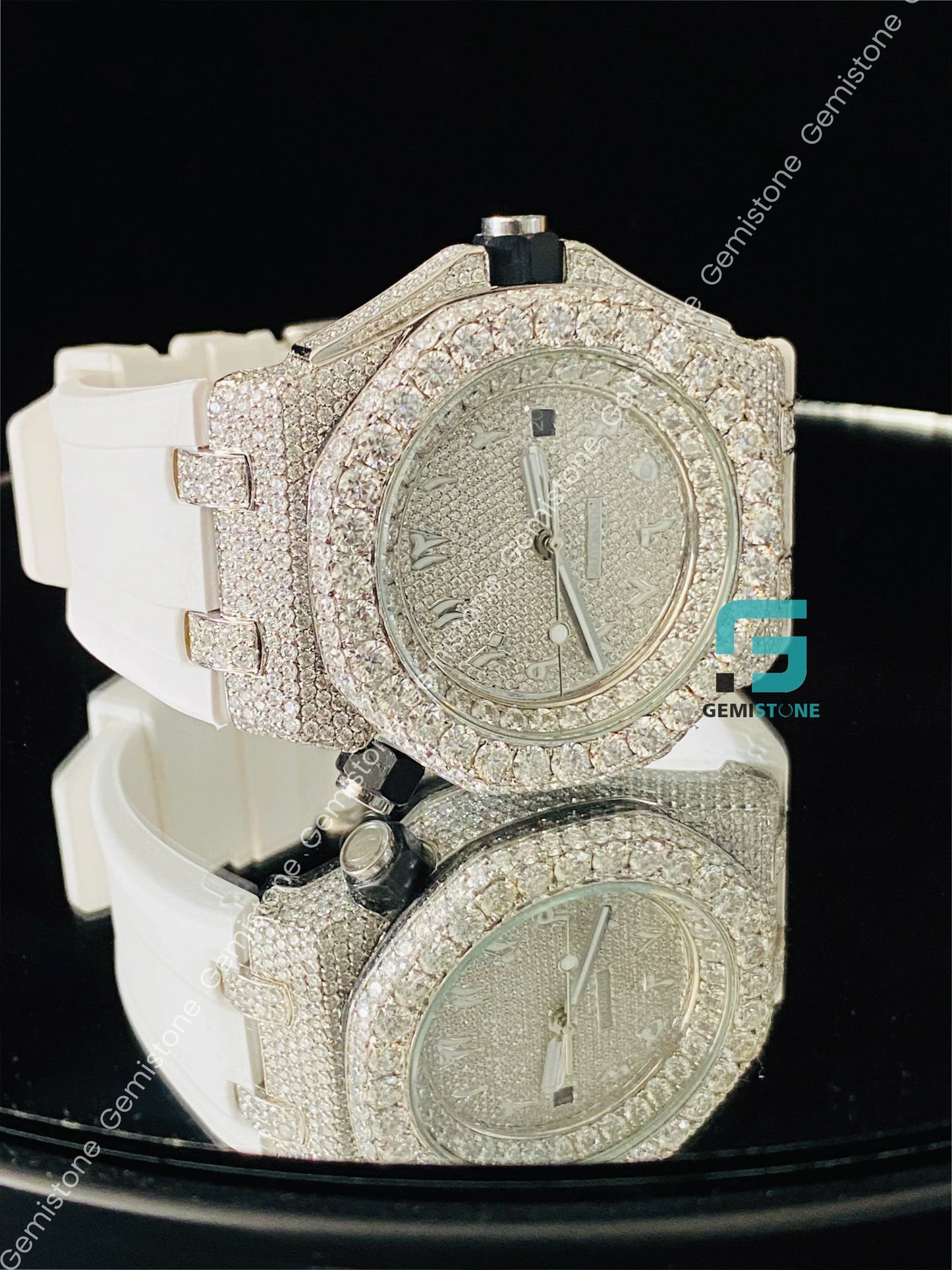 Men's Fully FaceDial White Silicon Strap Moissanite Watch