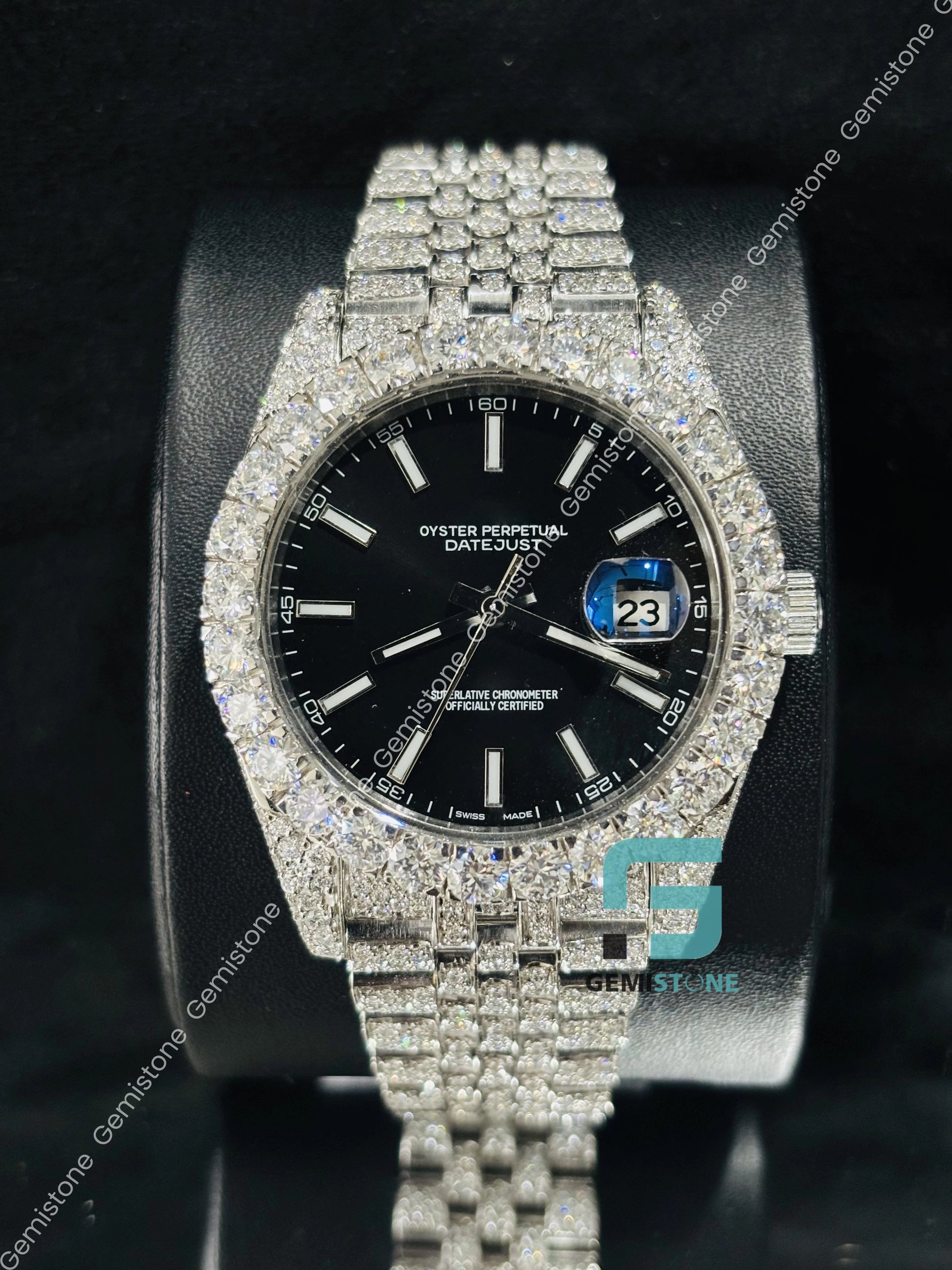 Moissanite Jubilee Strap Black Dial Watch