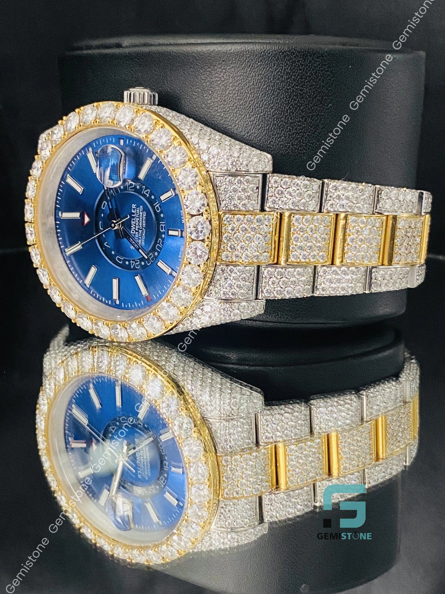 Moissanite Luxury Royal Blue Dial Moissanite Hip Hop Watchs