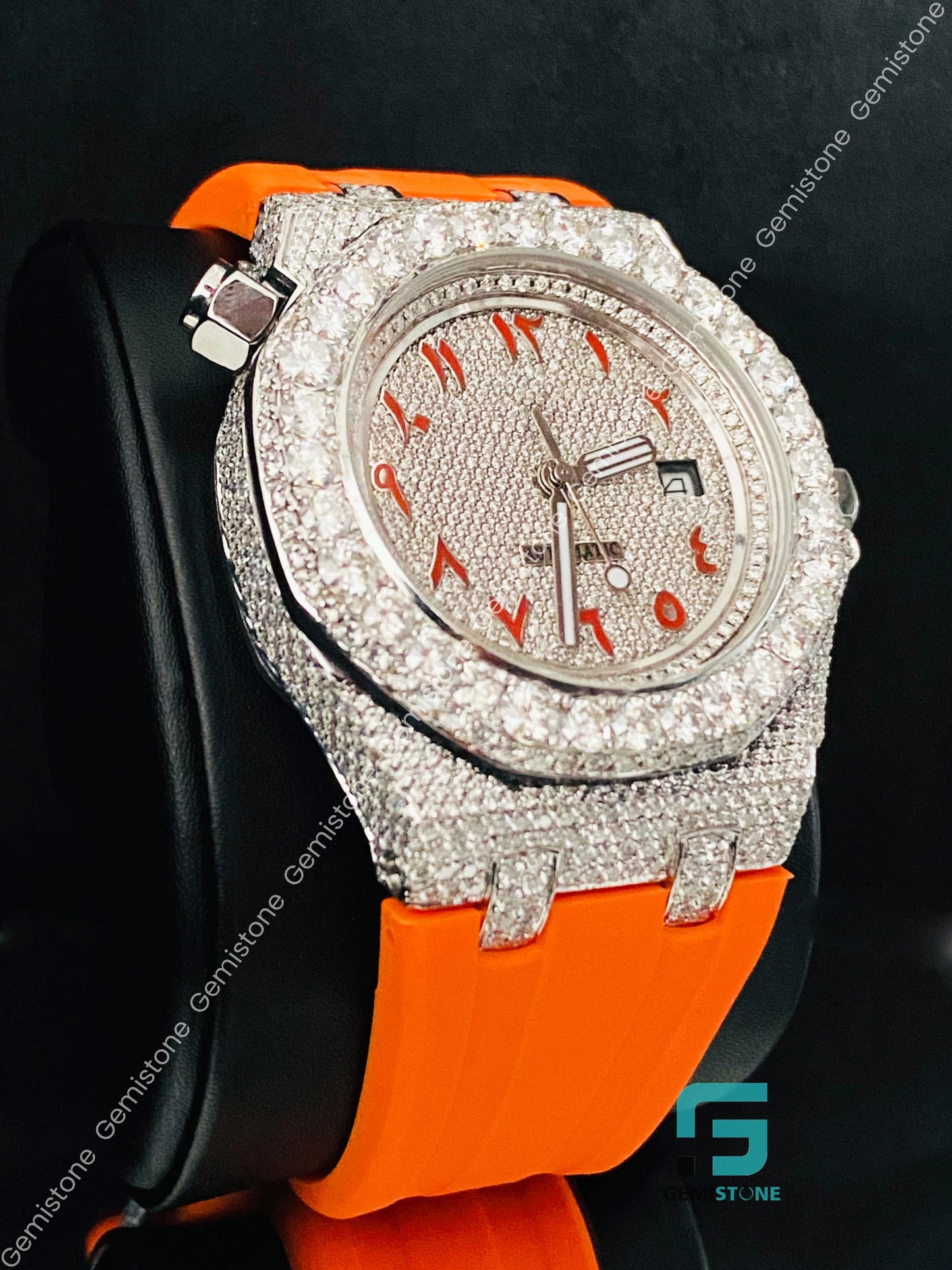 Moissanite Orange Silicon Belt Luxury Watch