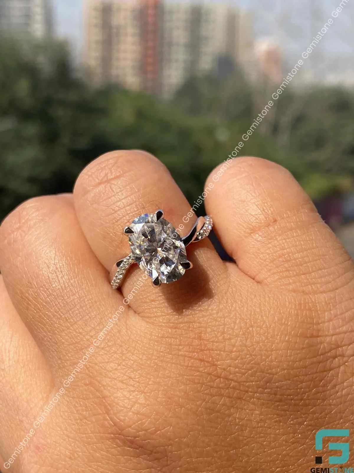 Moissanite Oval Twisted Band Ring