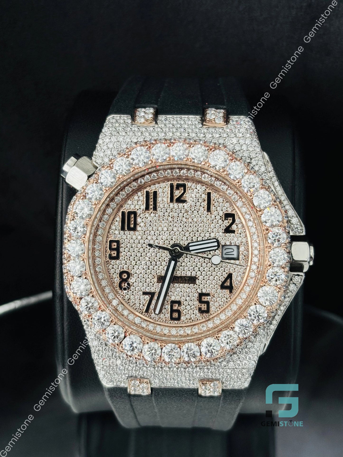 Moissanite Rapper Big Bezel Rubber Strap Moissanite Watch
