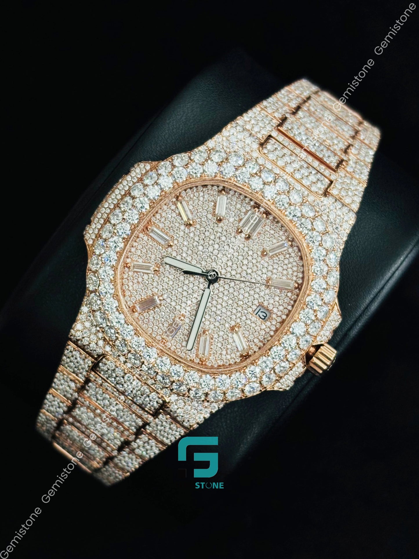 Moissanite Rose Gold Plated Patek Watch
