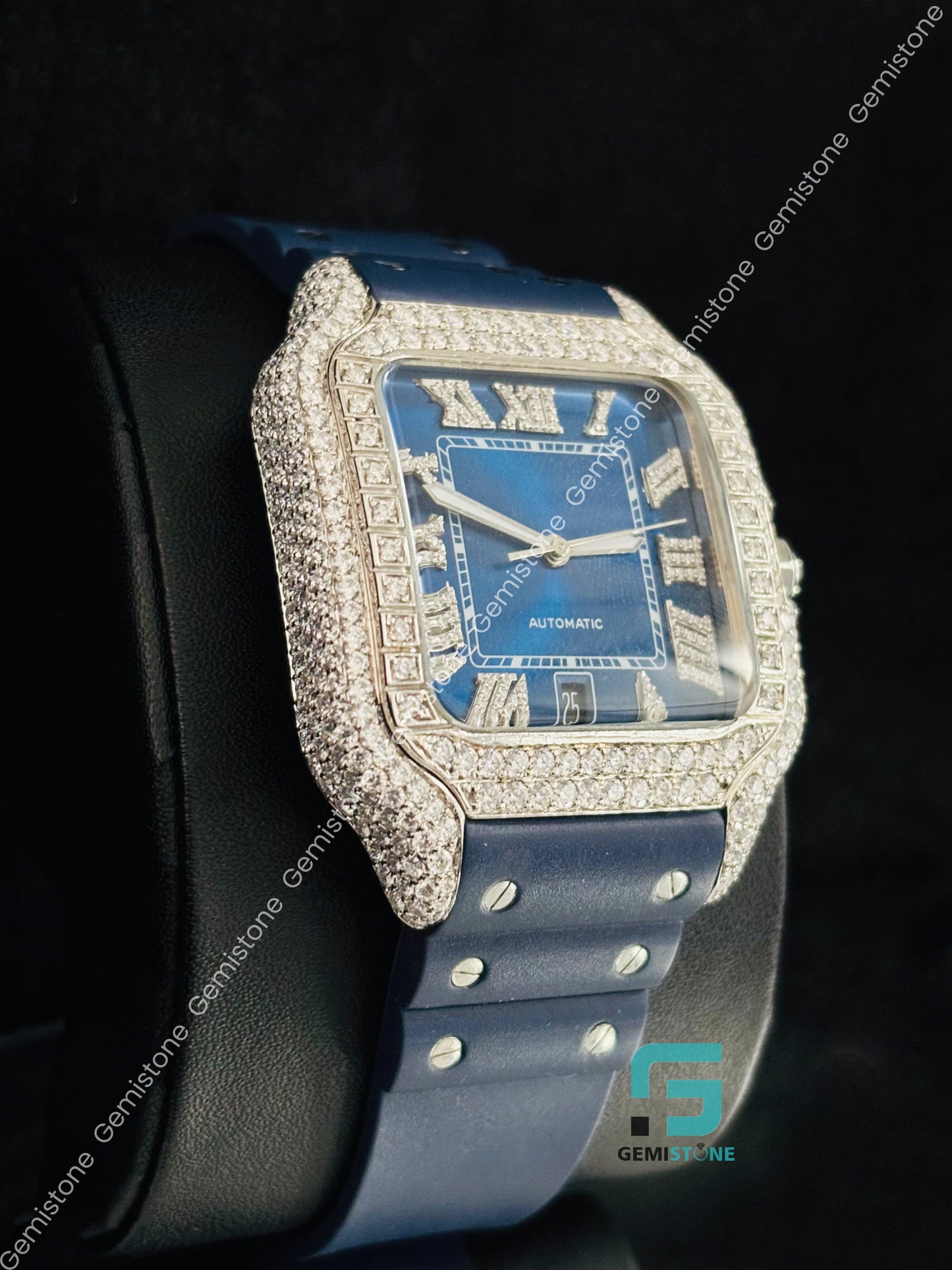 Moissanite Studded VVS Wrist Watch For Men_s