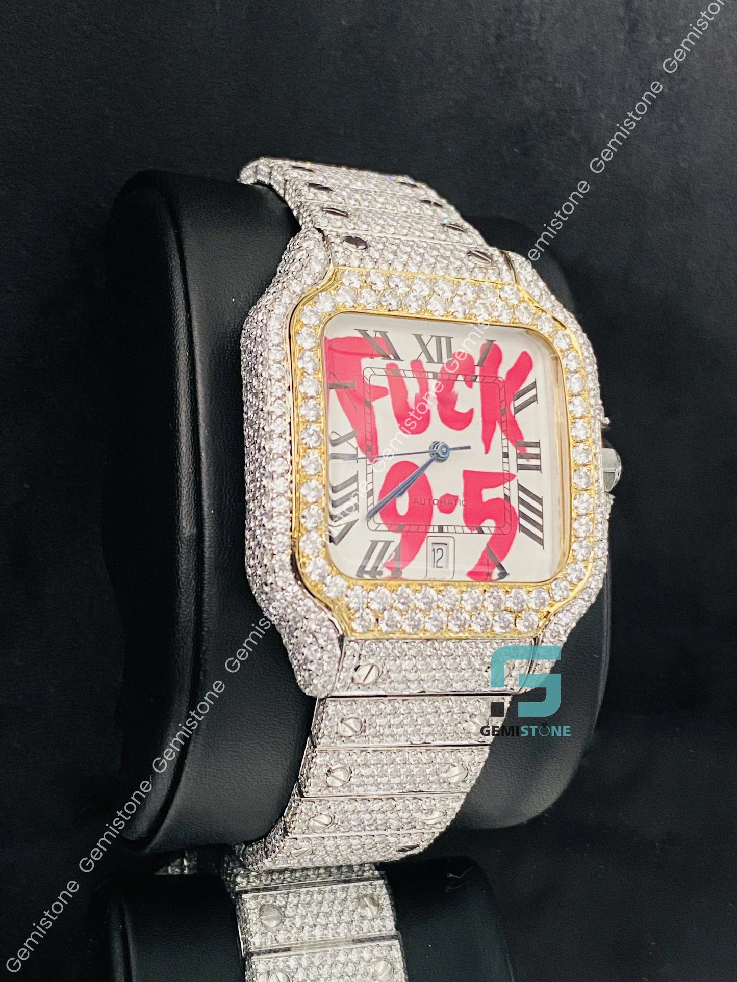 Moissanite Two Tone Roman Number Cartier Watch