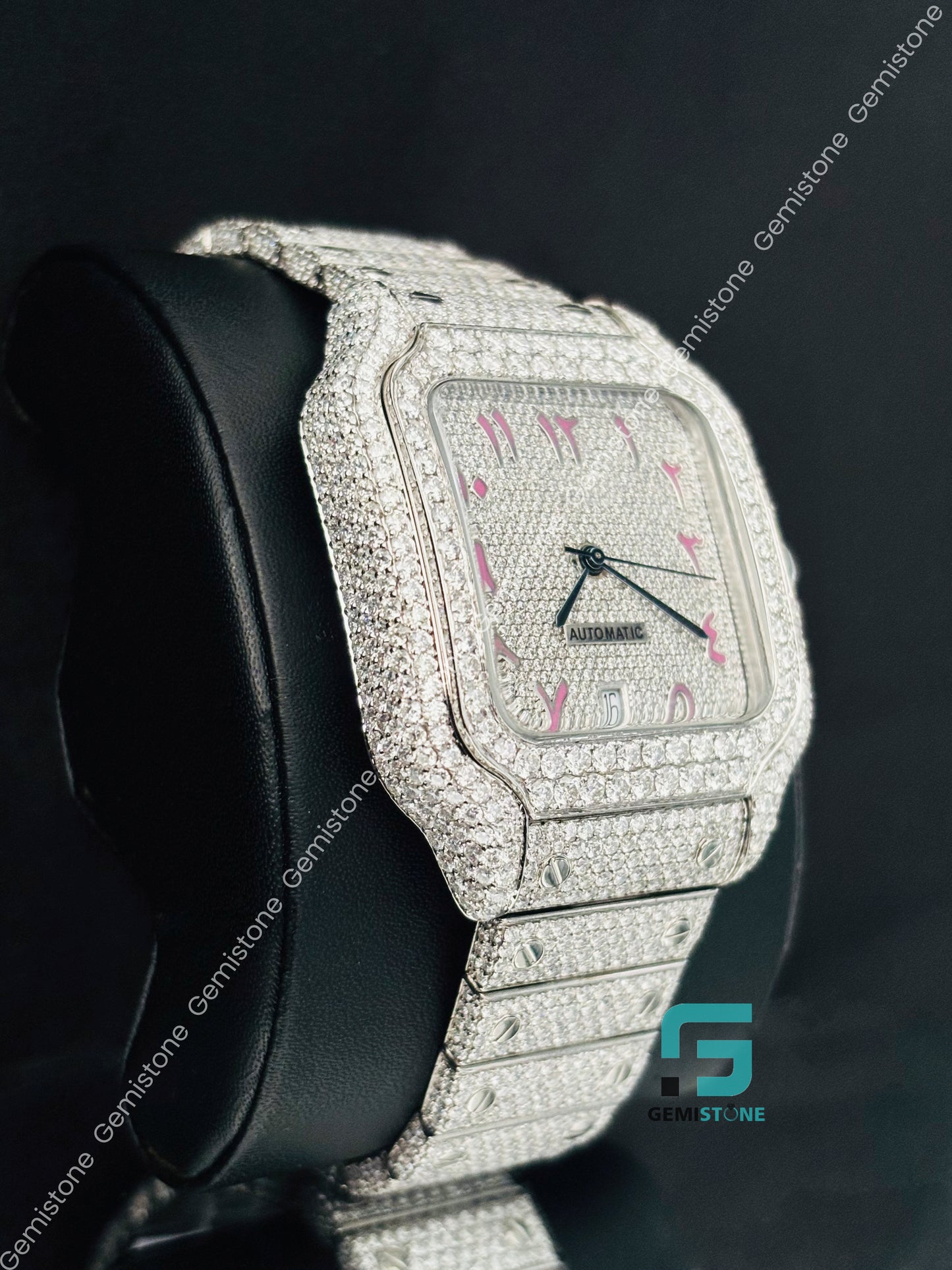 Moissanite Wrist Studded Watch For Him