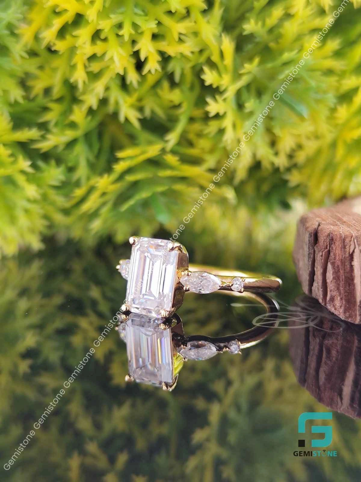 Moissasnite Emerald Cut Ring For Her