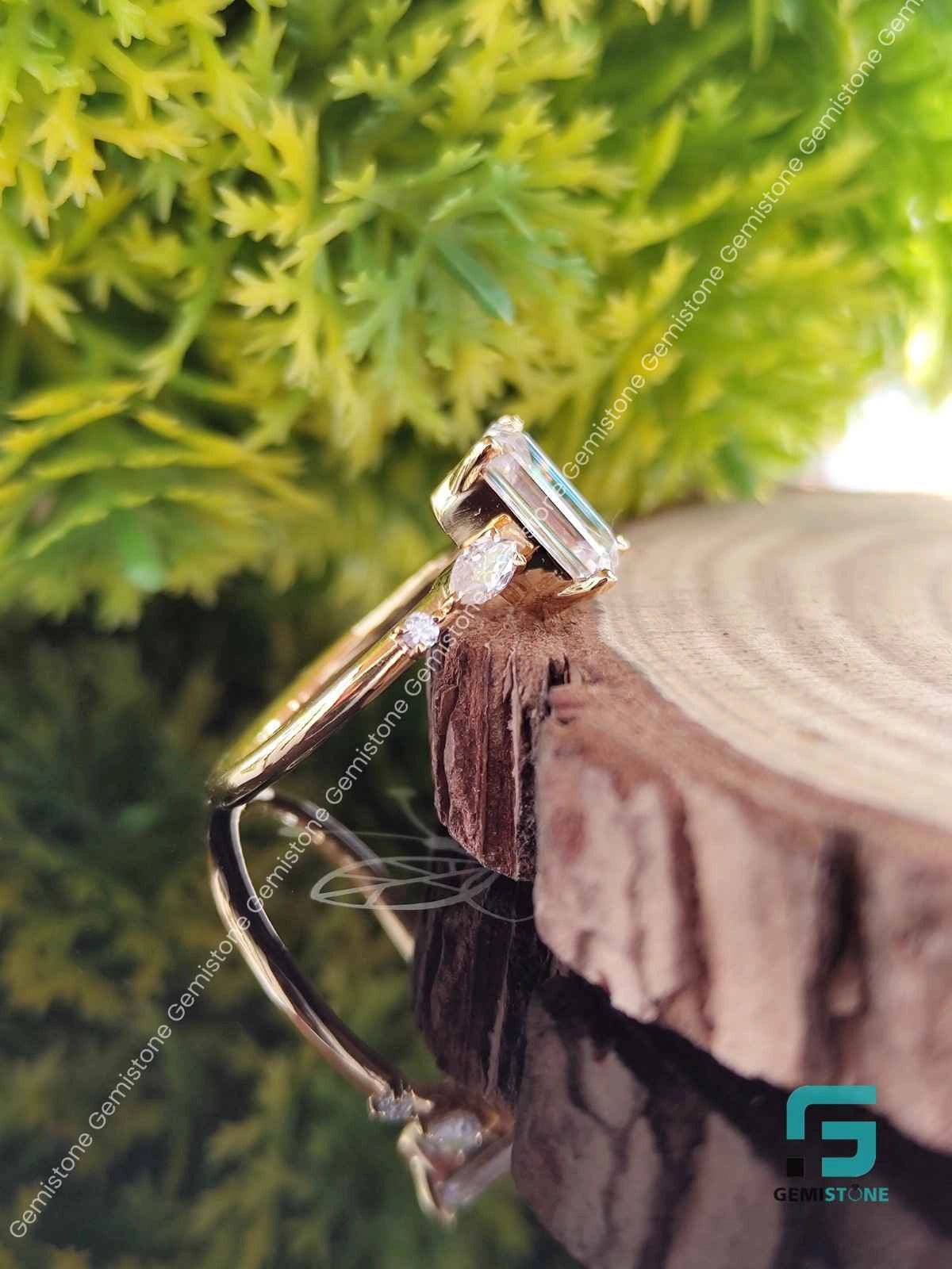 Moisssanite Three Stone Art Deco Ring