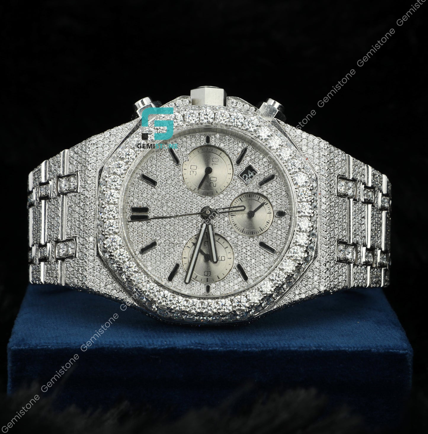 Fully Studded Royal Oak Chronograph Iced Diamond Watch For Men
