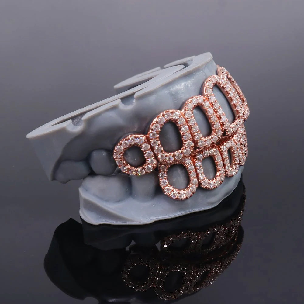 8 on 8 925 Sterling Silver Moissanite Diamond Open Face Grill
