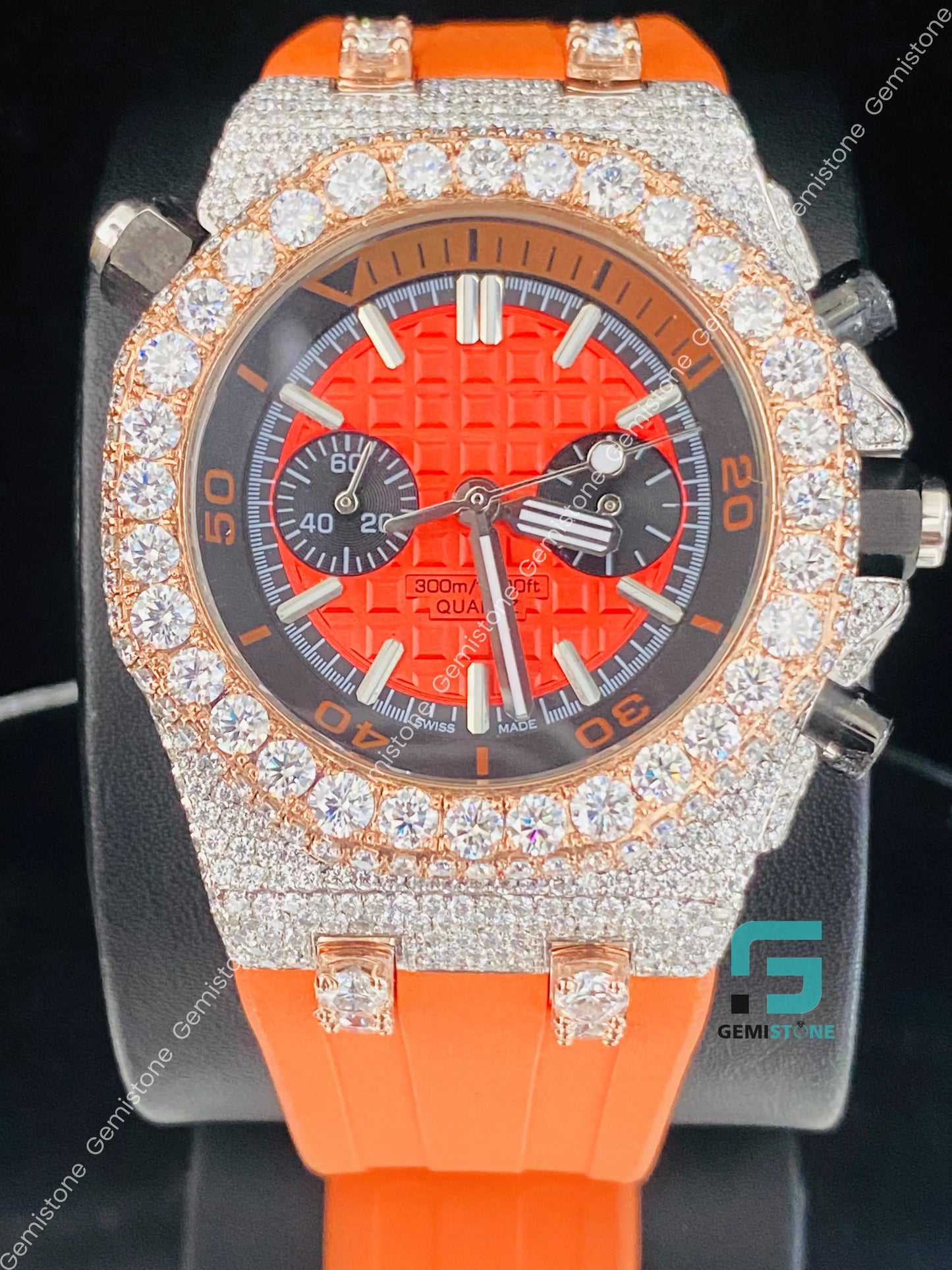 Orange_Dial_with_Slicon_Strap_Moissanite_Watch_For_Him