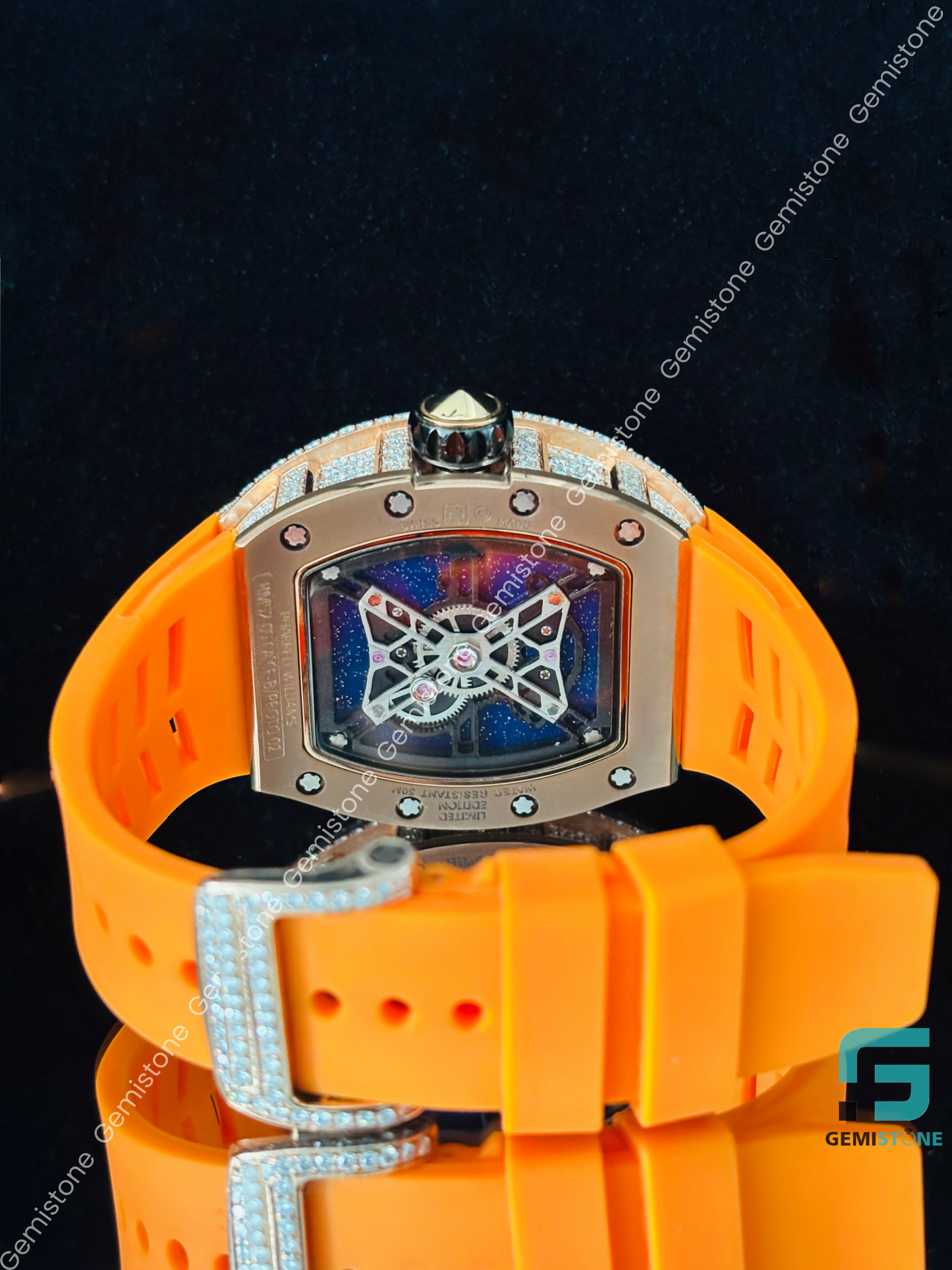 Orange Silicon Belt Moissanite Diamond Watch