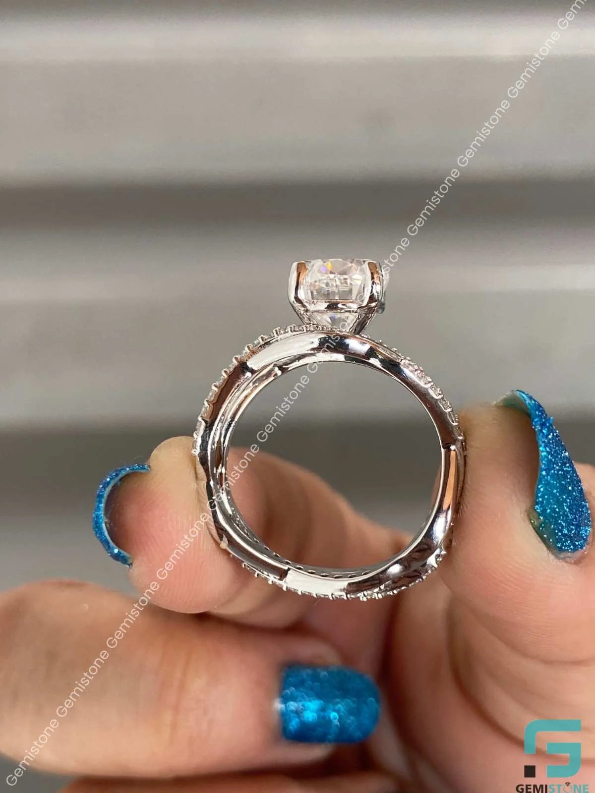 3 CT Oval Cut Moissanite Wedding Bridal Set WIth Stack Band For Her
