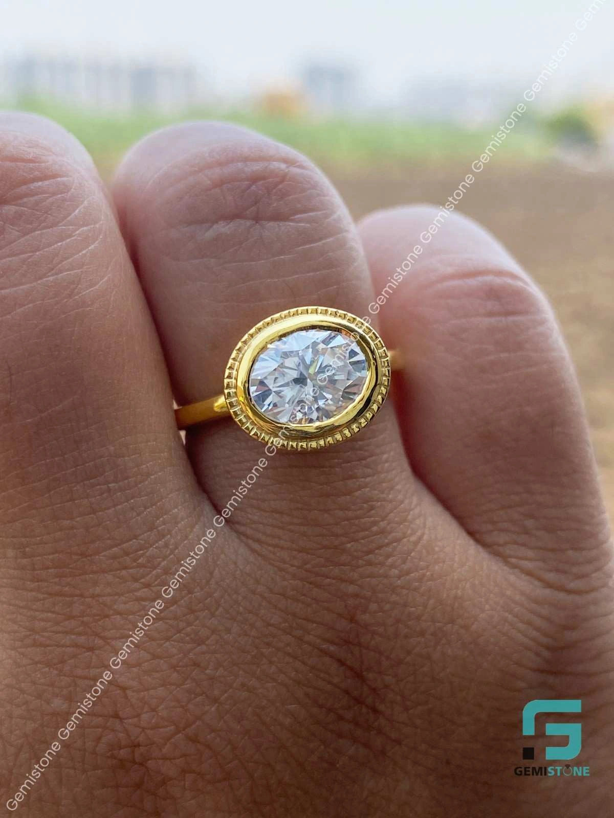 Oval Cut Bezel Solitaire Moissanite RIng
