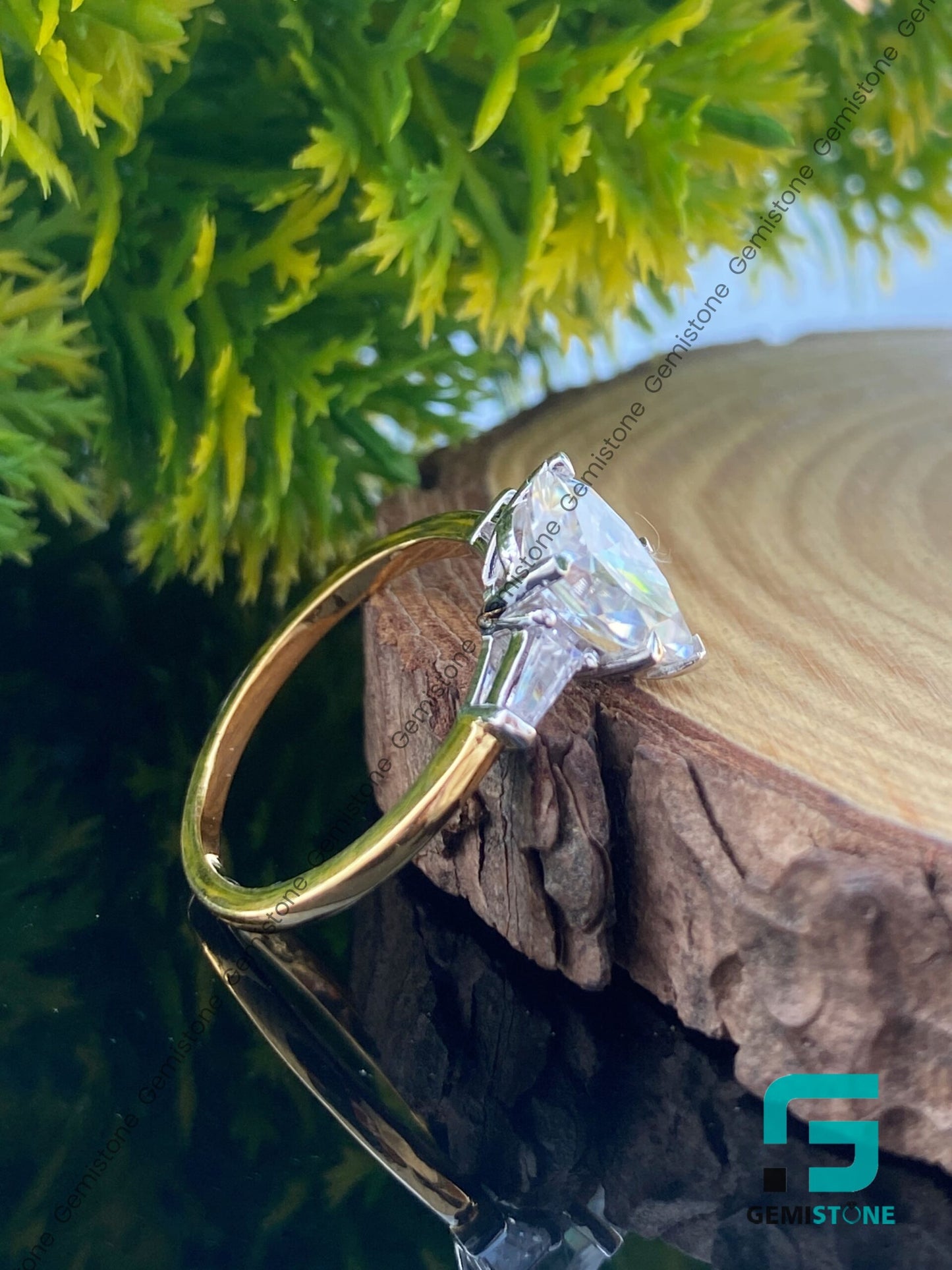 3 CT Pear Shape & T. Baguette Moissanite Engagement Ring