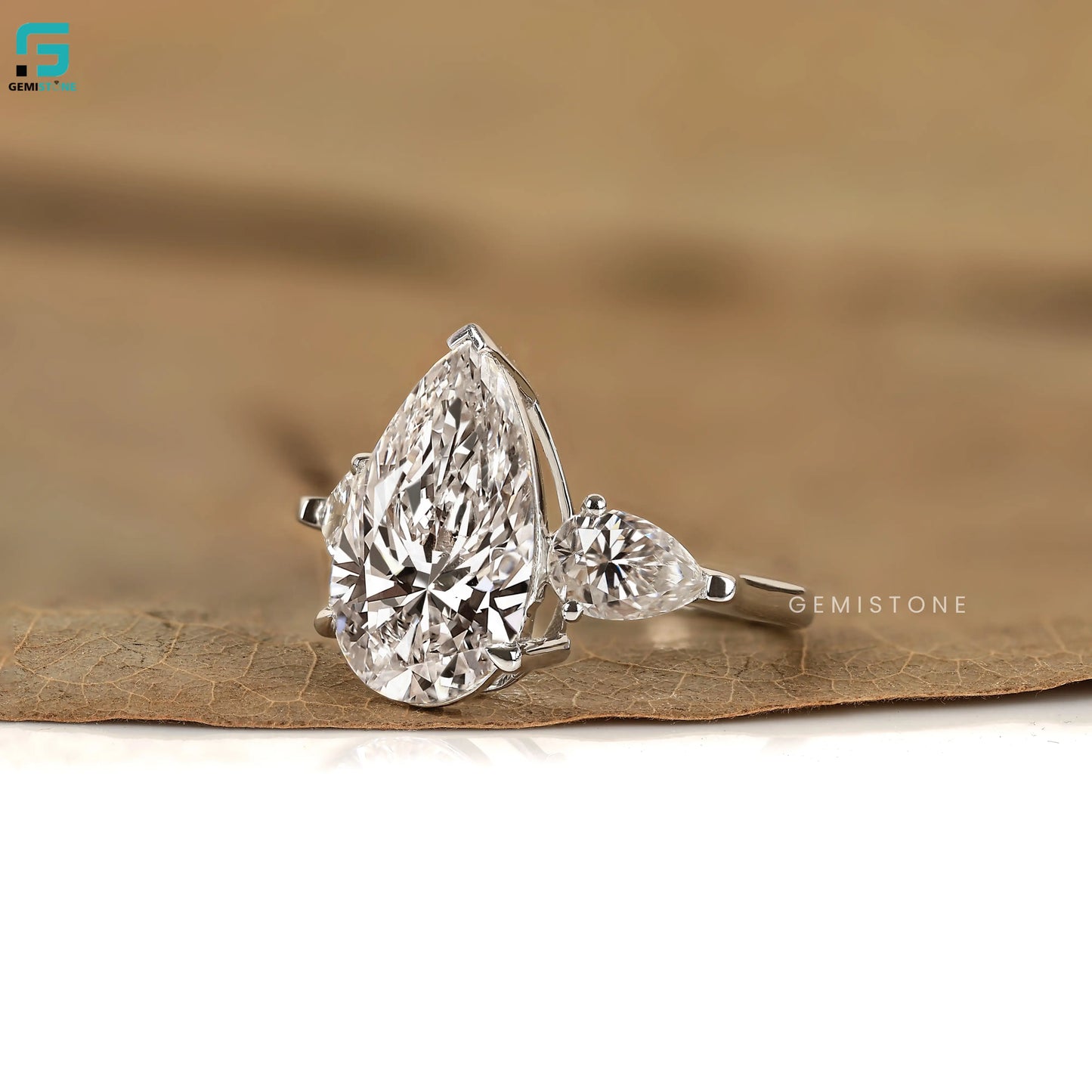 Pear Three Stone Lab Diamond Wedding Ring